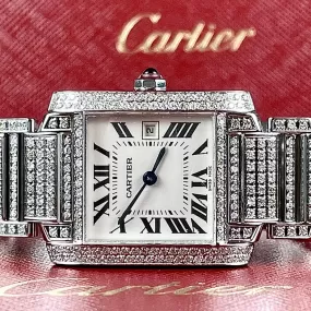 CARTIER TANK FRANCAISE Quartz 20mm Steel ~6TCW Full DIAMOND Watch