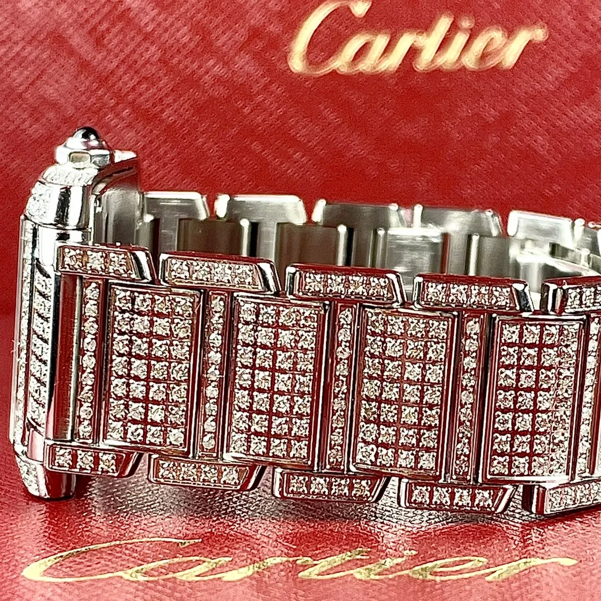 CARTIER TANK FRANCAISE Quartz 20mm Steel ~6TCW Full DIAMOND Watch