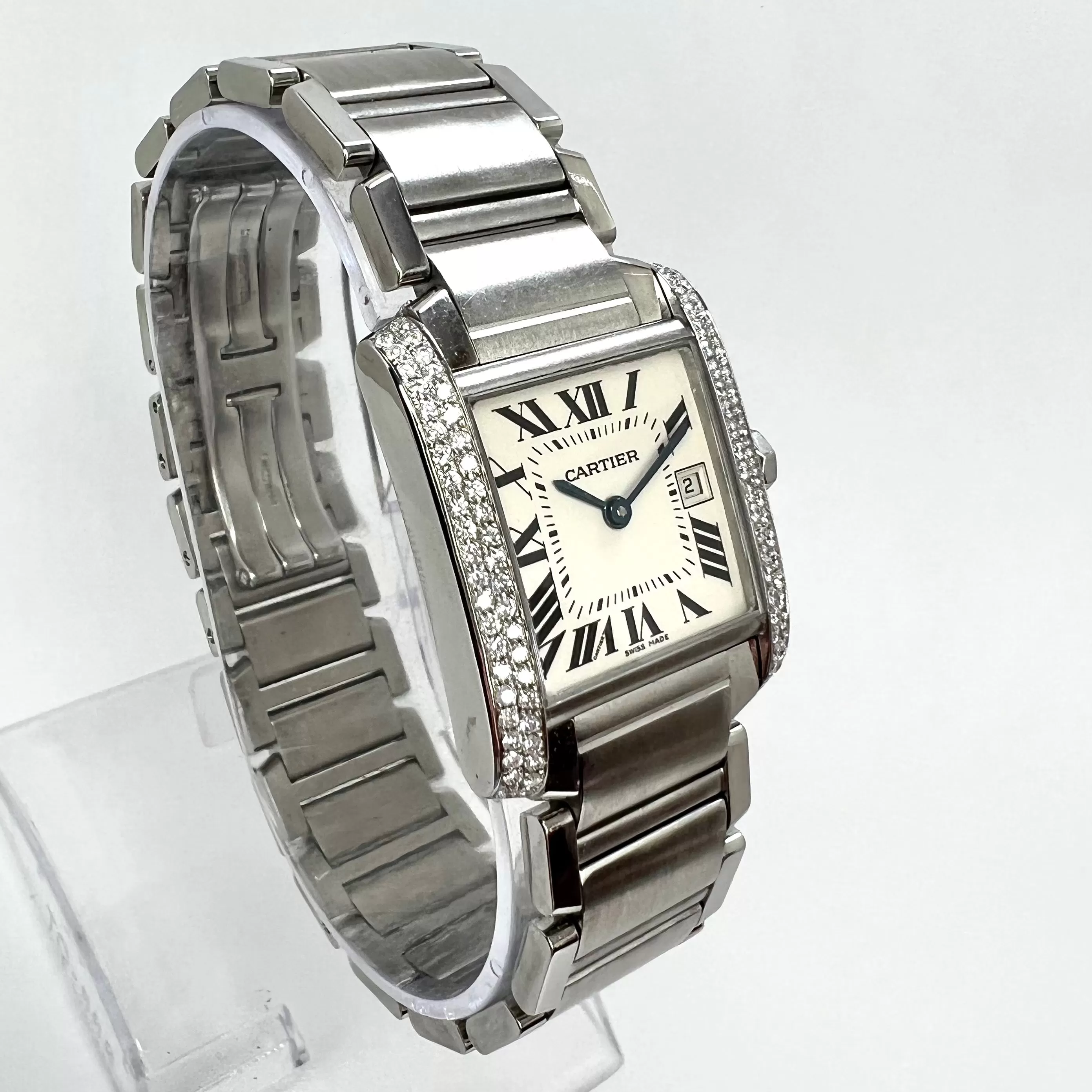 CARTIER TANK FRANCAISE Quartz 25mm Steel 0.70TCW DIAMOND Watch