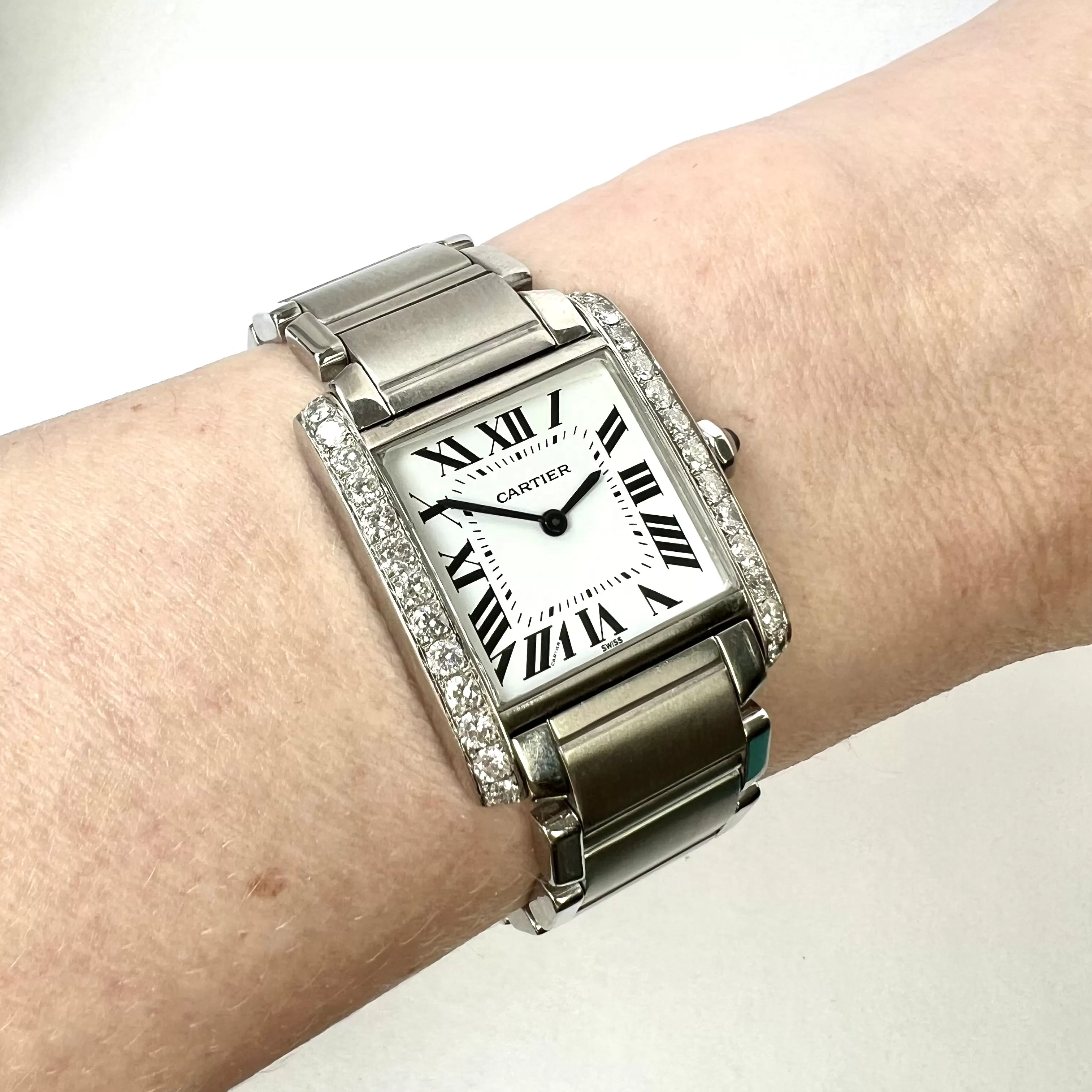 CARTIER TANK FRANCAISE Quartz 25mm Steel 1.10TCW DIAMOND Watch