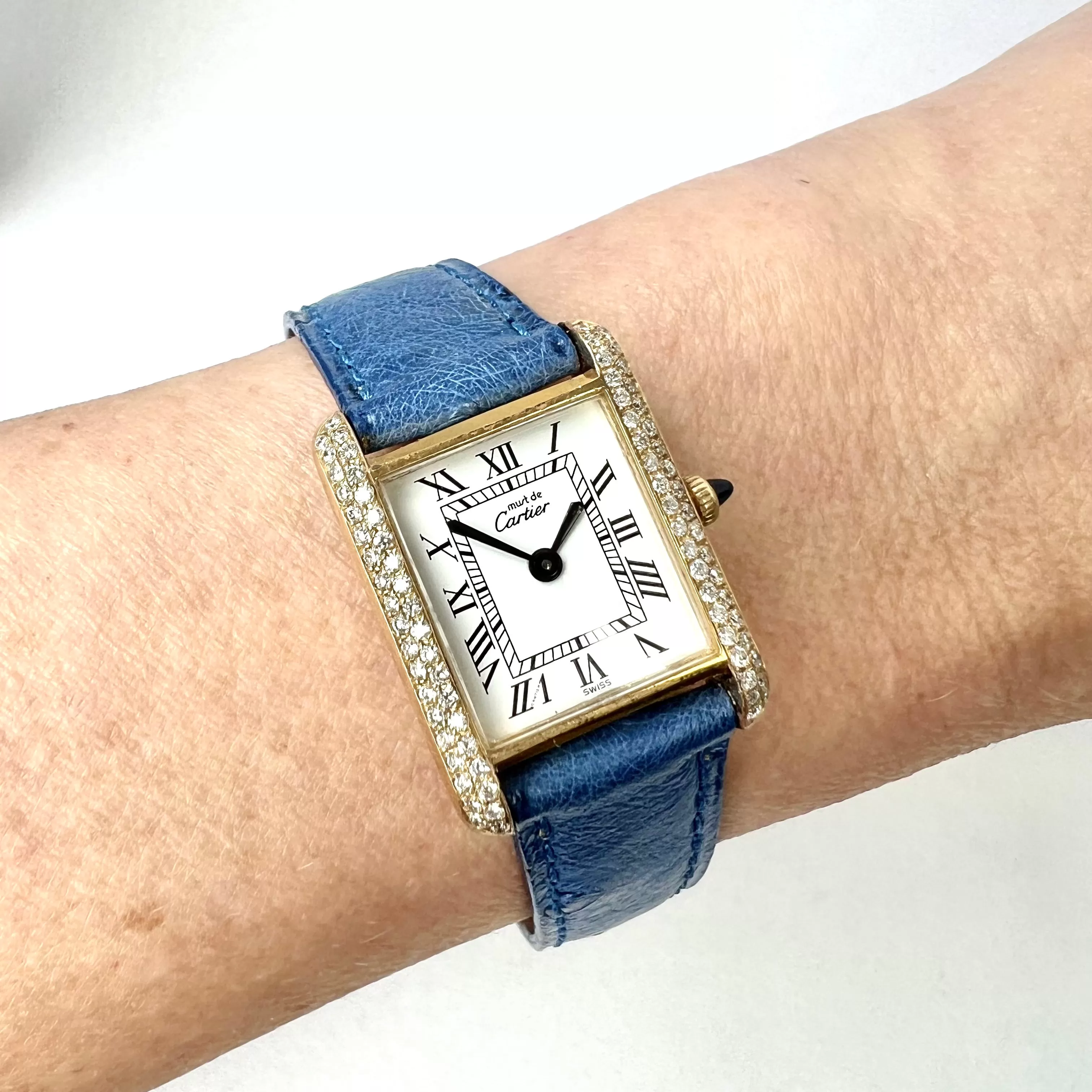 CARTIER TANK Hand Winding 21mm GP Silver 0.67TCW Diamond Watch