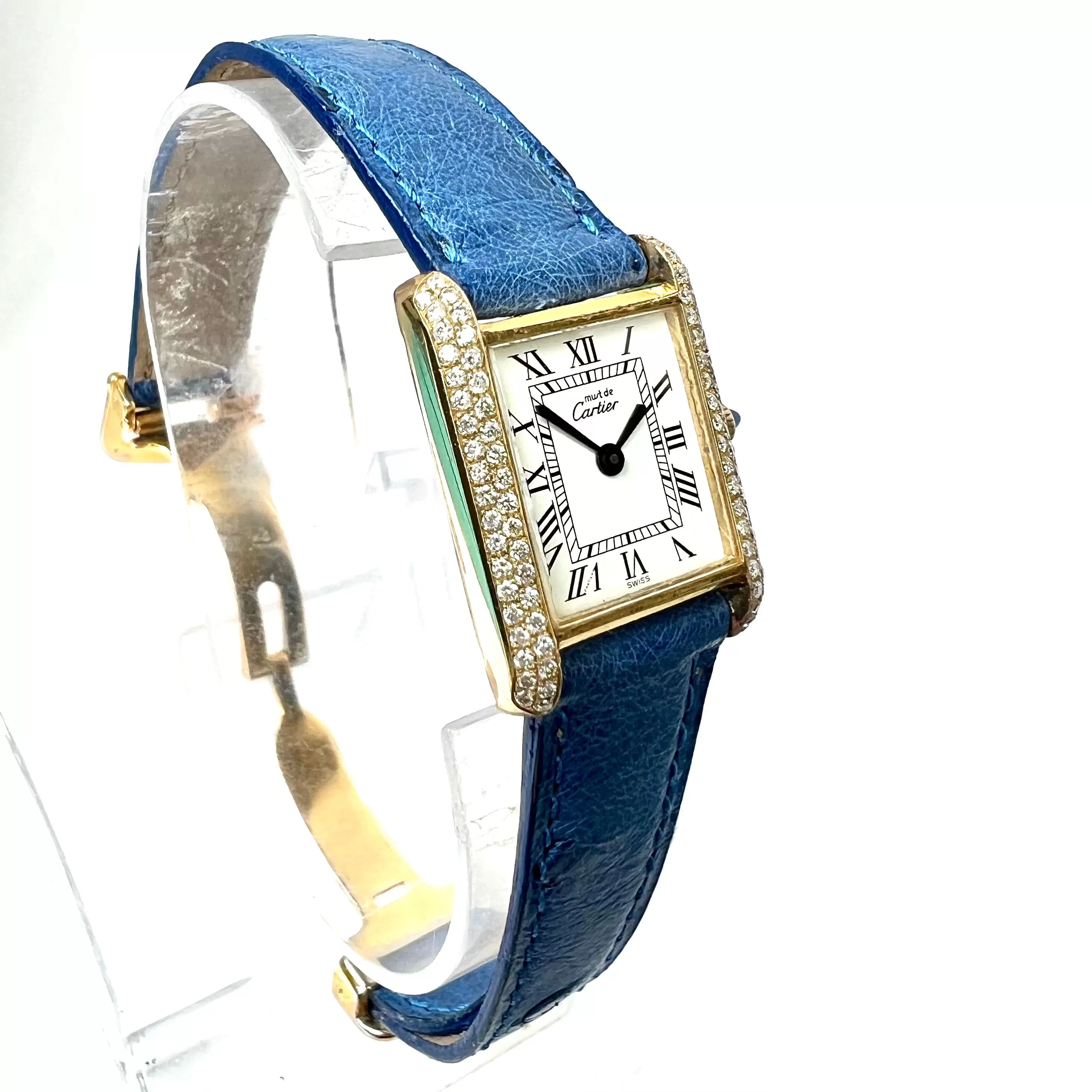 CARTIER TANK Hand Winding 21mm GP Silver 0.67TCW Diamond Watch