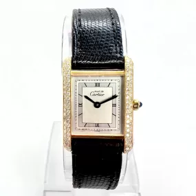 CARTIER TANK Quartz 20mm GP Silver 0.67TCW Diamond Watch