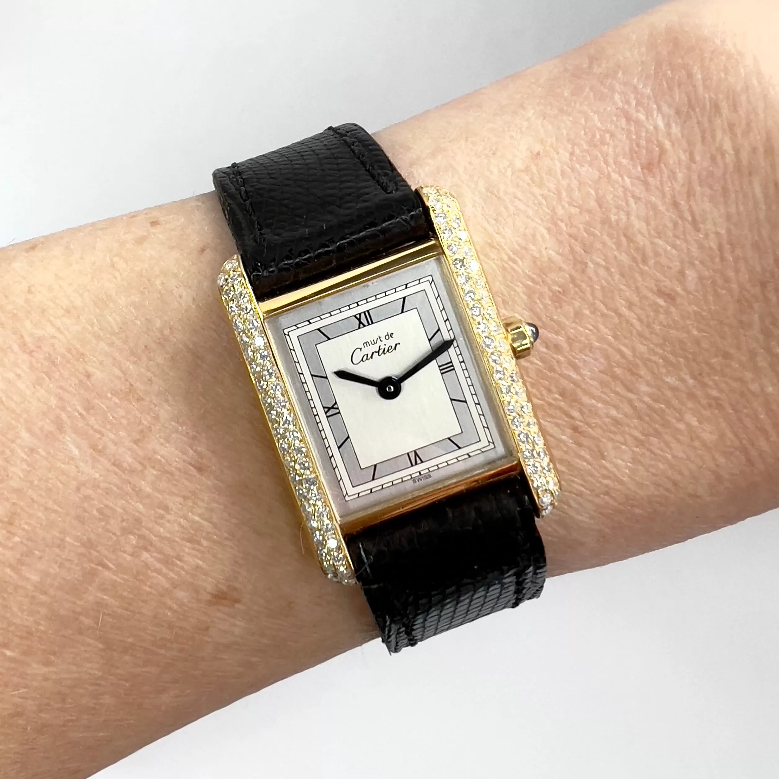 CARTIER TANK Quartz 20mm GP Silver 0.67TCW Diamond Watch