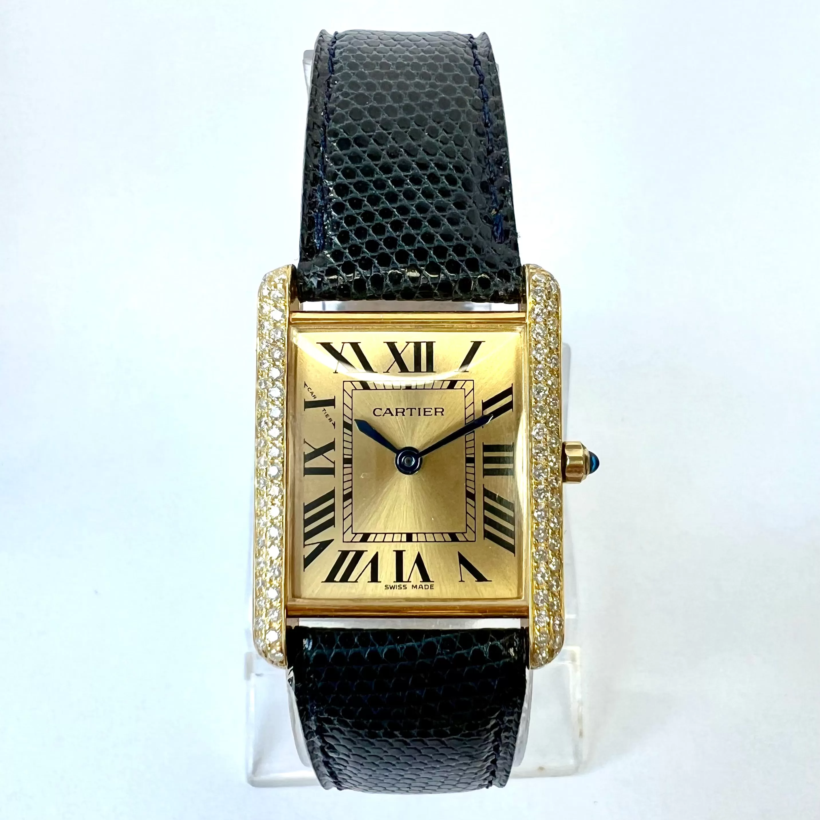 CARTIER TANK Quartz 23mm GP Silver ~.55TCW Diamond Watch