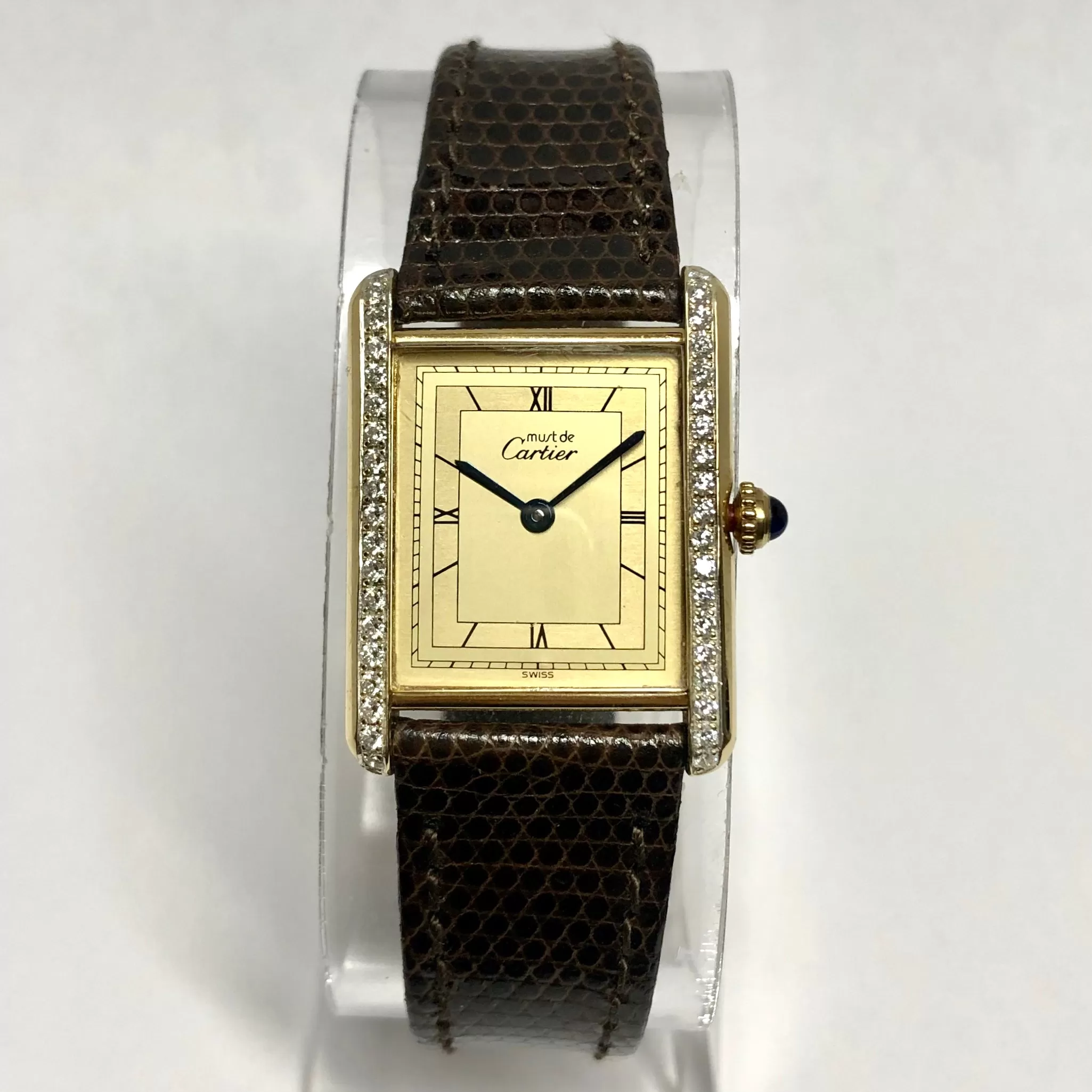 CARTIER TANK Quartz 24mm Gold-Plated Silver 0.46TCW Diamond Watch