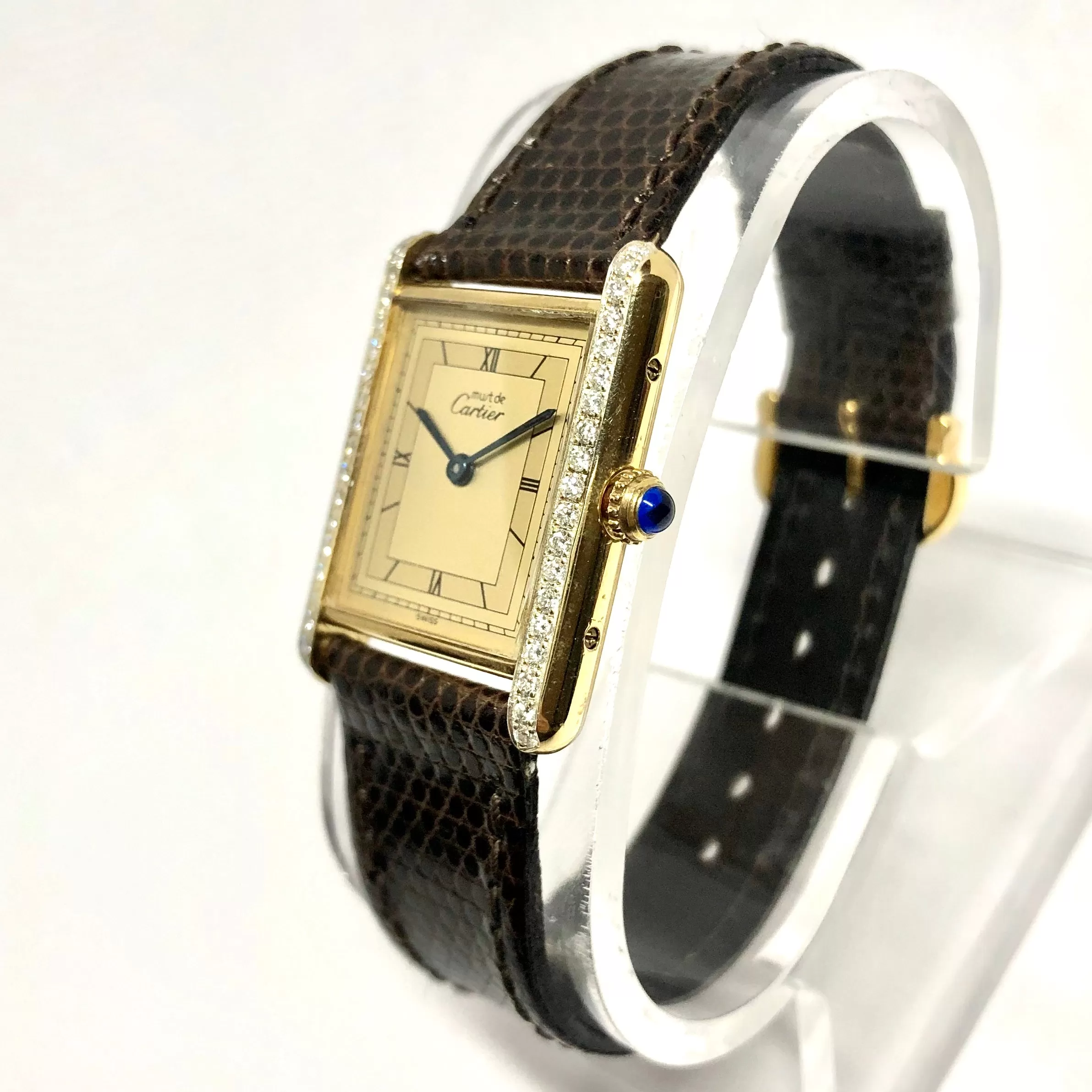 CARTIER TANK Quartz 24mm Gold-Plated Silver 0.46TCW Diamond Watch