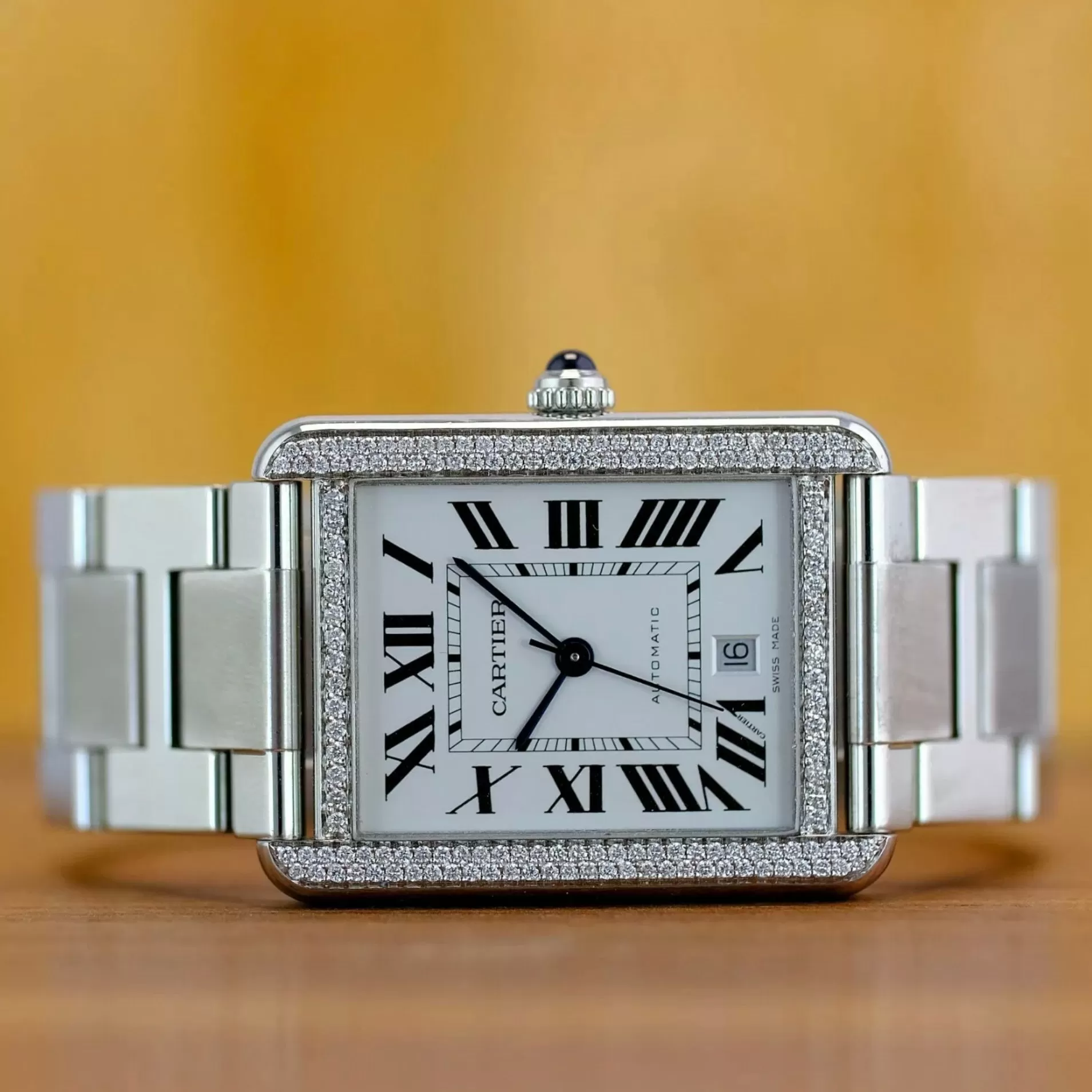 CARTIER TANK SOLO 3800 Automatic 31mm Steel ~1TCW Diamond Bezel Watch