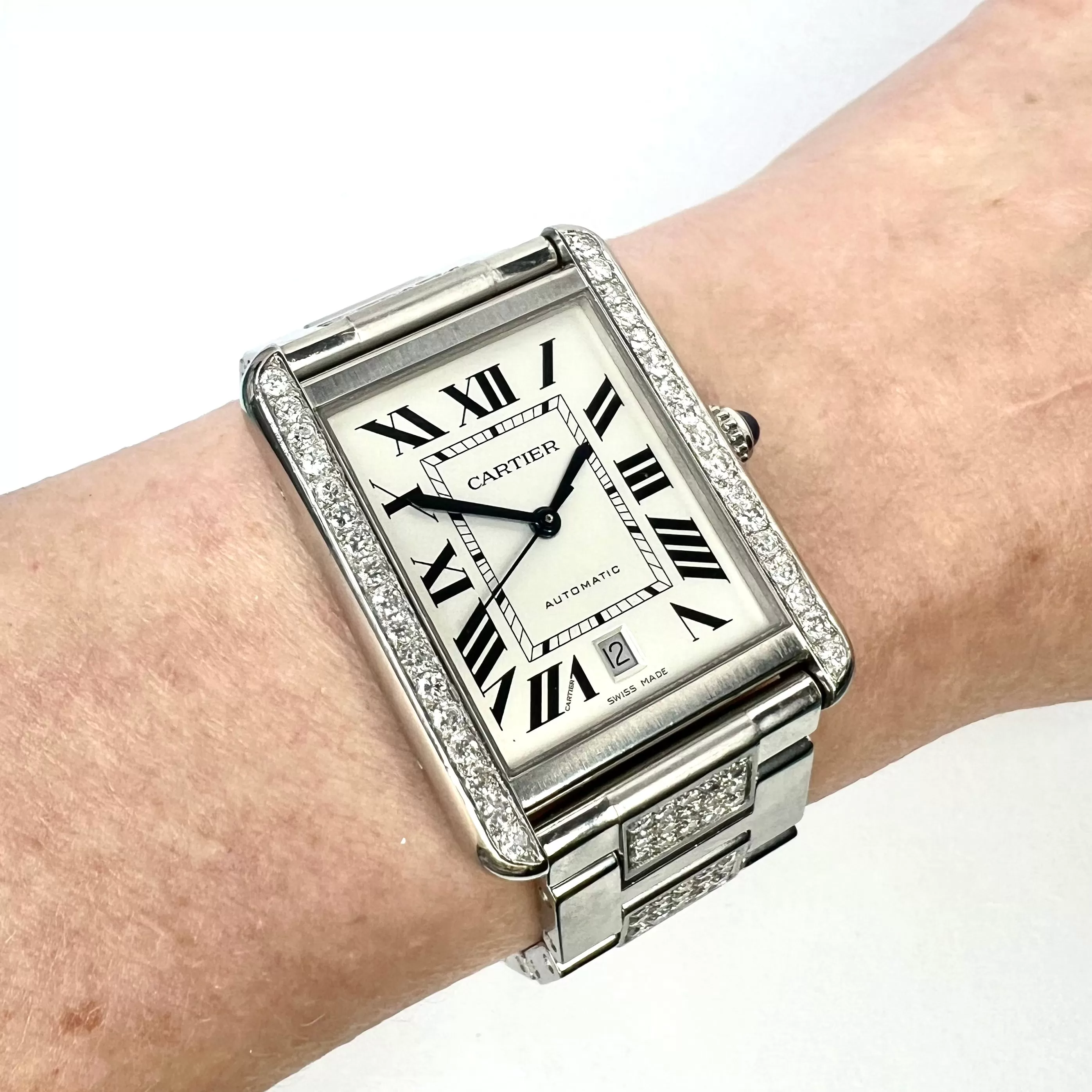 CARTIER TANK SOLO 3800 Automatic 31mm Steel 3.48TCW DIAMOND Watch