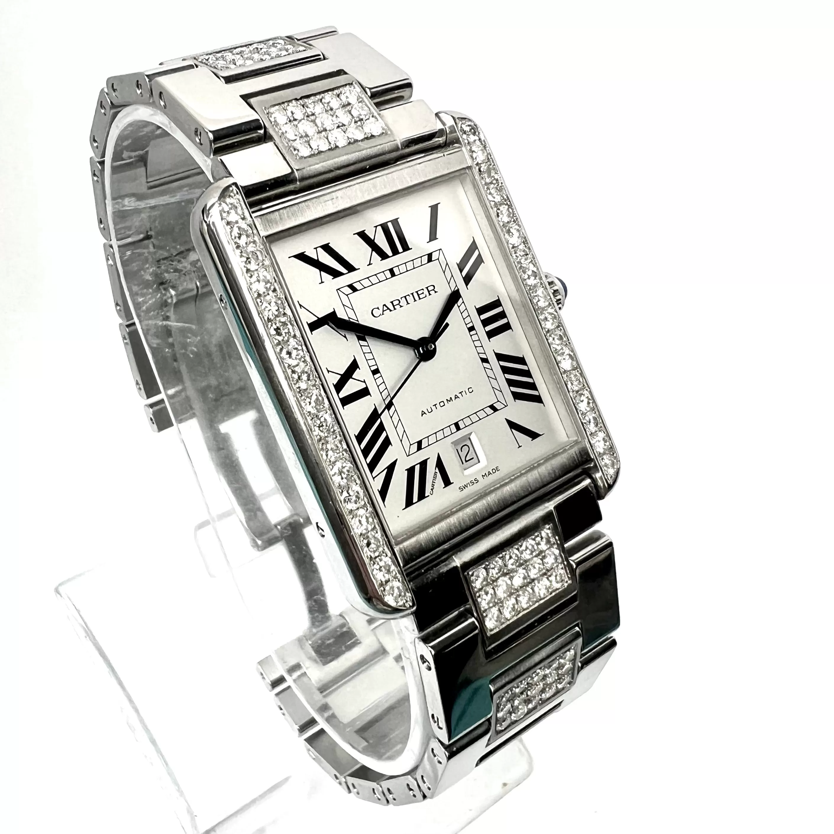 CARTIER TANK SOLO 3800 Automatic 31mm Steel 3.48TCW DIAMOND Watch