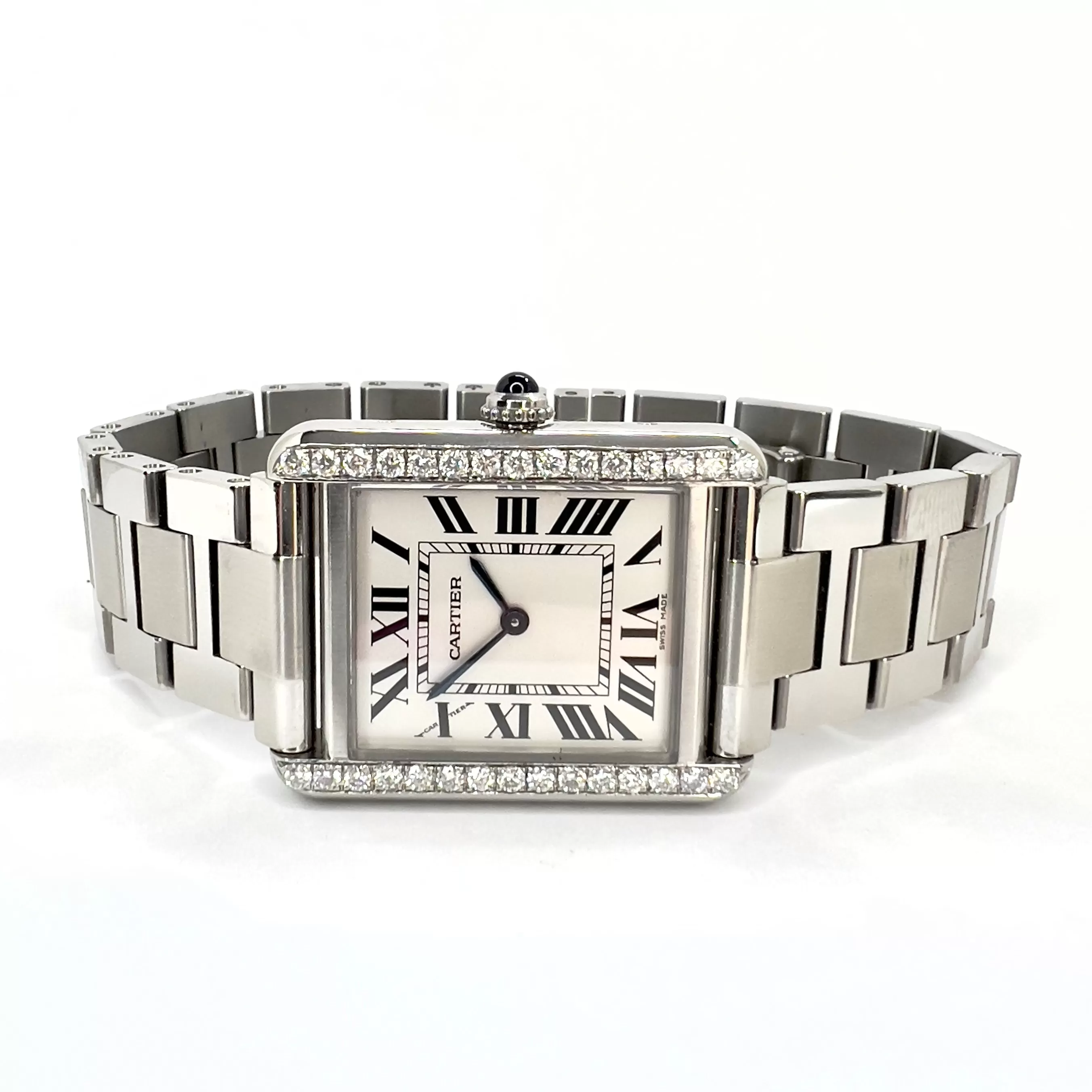 CARTIER TANK SOLO Quartz 24mm Steel 0.63TCW DIAMOND Watch