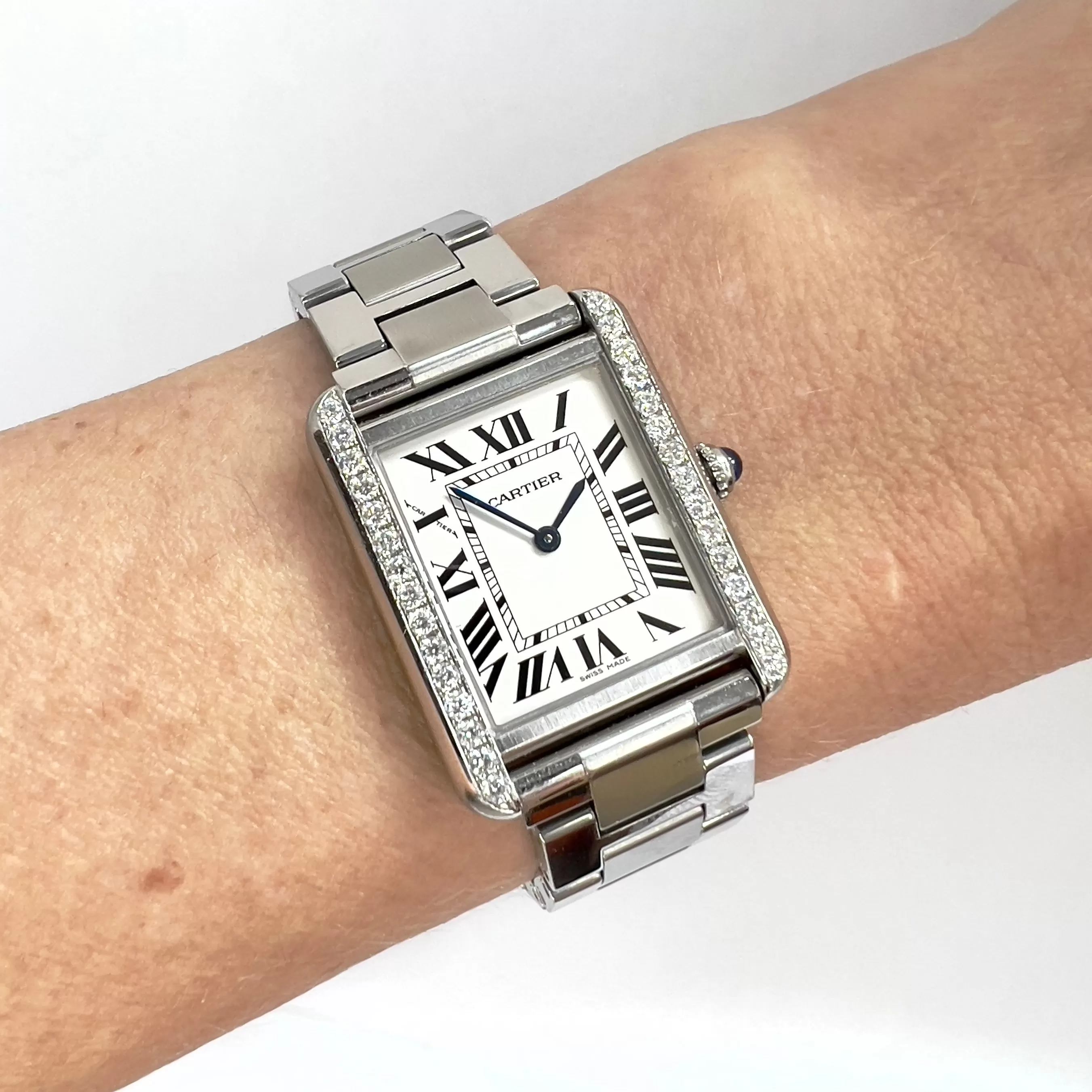 CARTIER TANK SOLO Quartz 24mm Steel 0.63TCW DIAMOND Watch