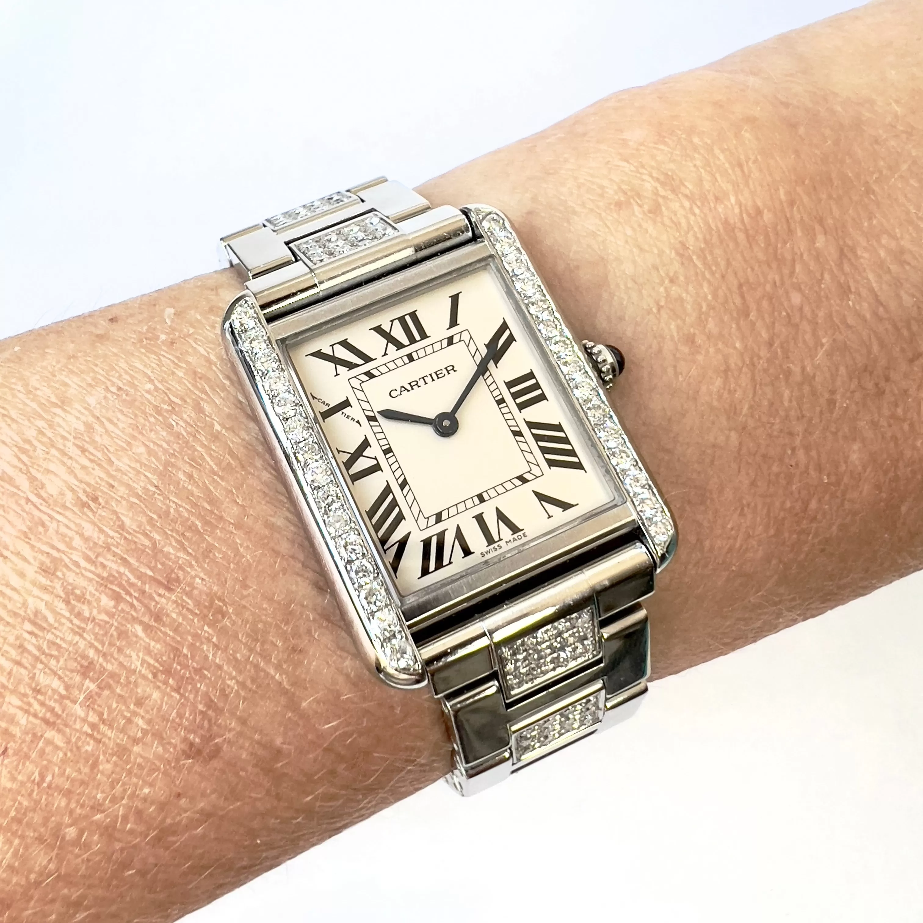 CARTIER TANK SOLO Quartz 24mm Steel 1.53TCW DIAMOND Watch