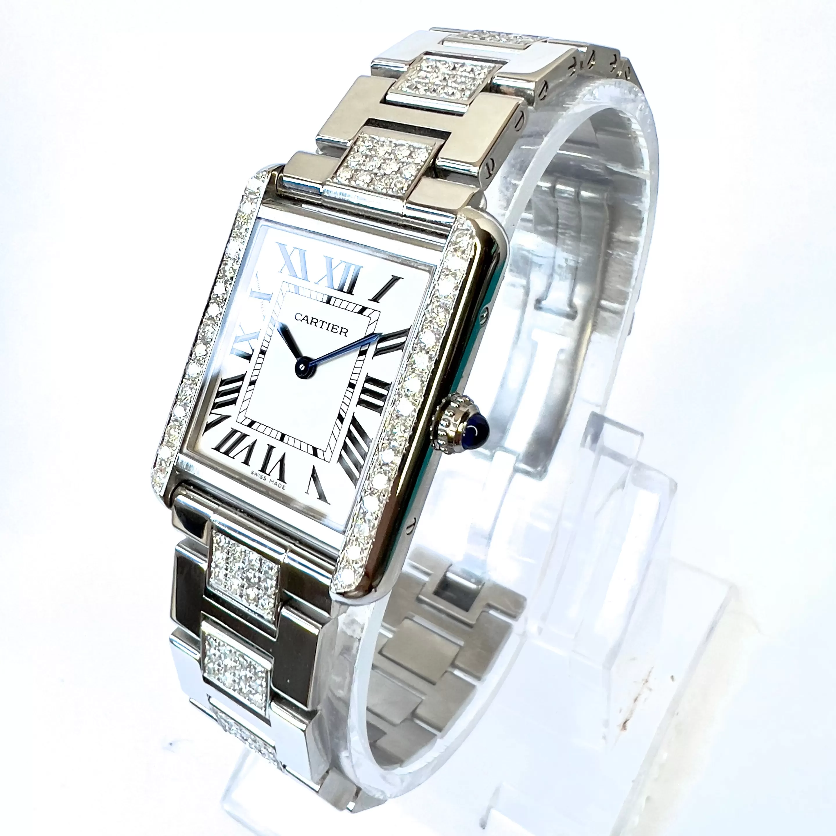 CARTIER TANK SOLO Quartz 24mm Steel 1.53TCW DIAMOND Watch