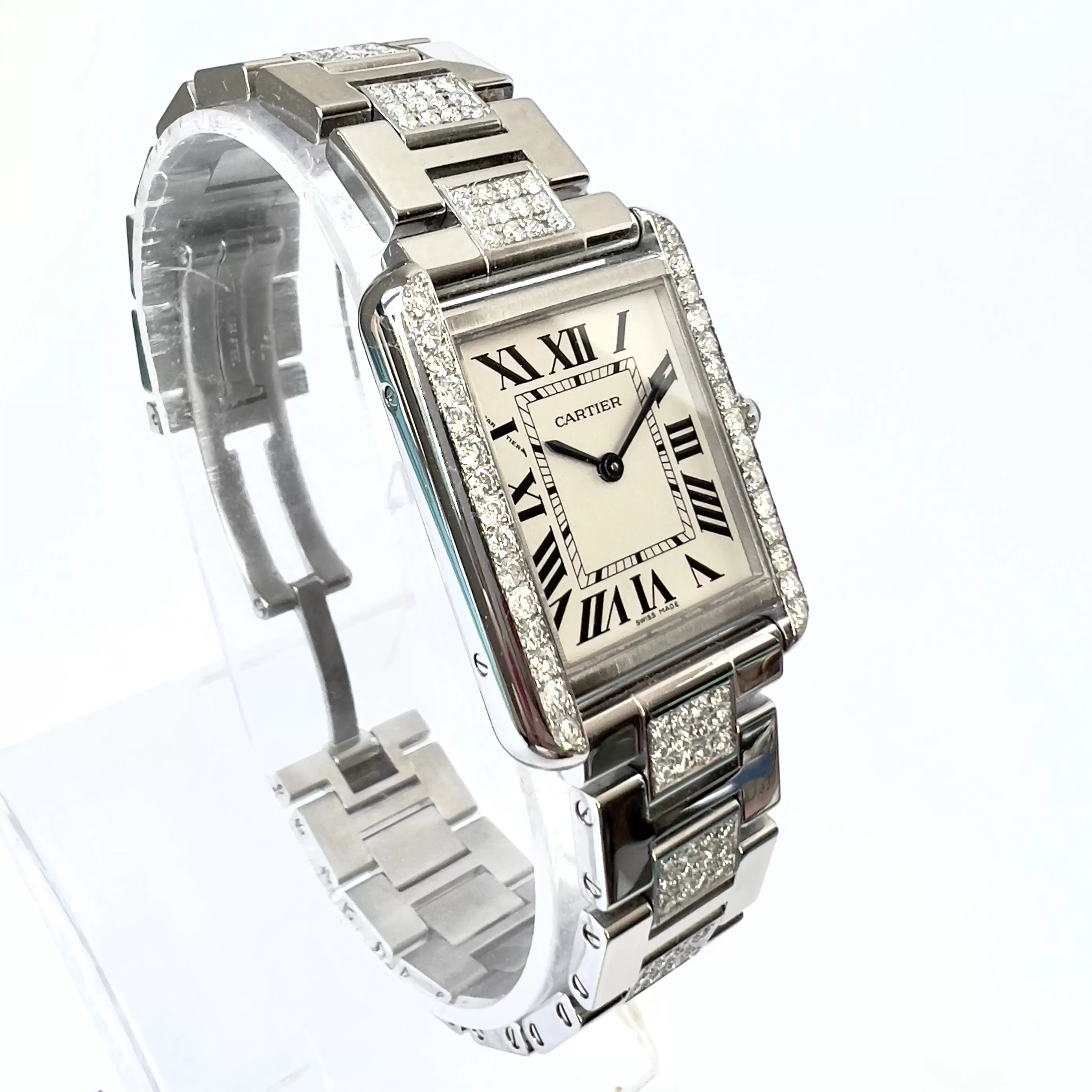 CARTIER TANK SOLO Quartz 24mm Steel 1.53TCW DIAMOND Watch