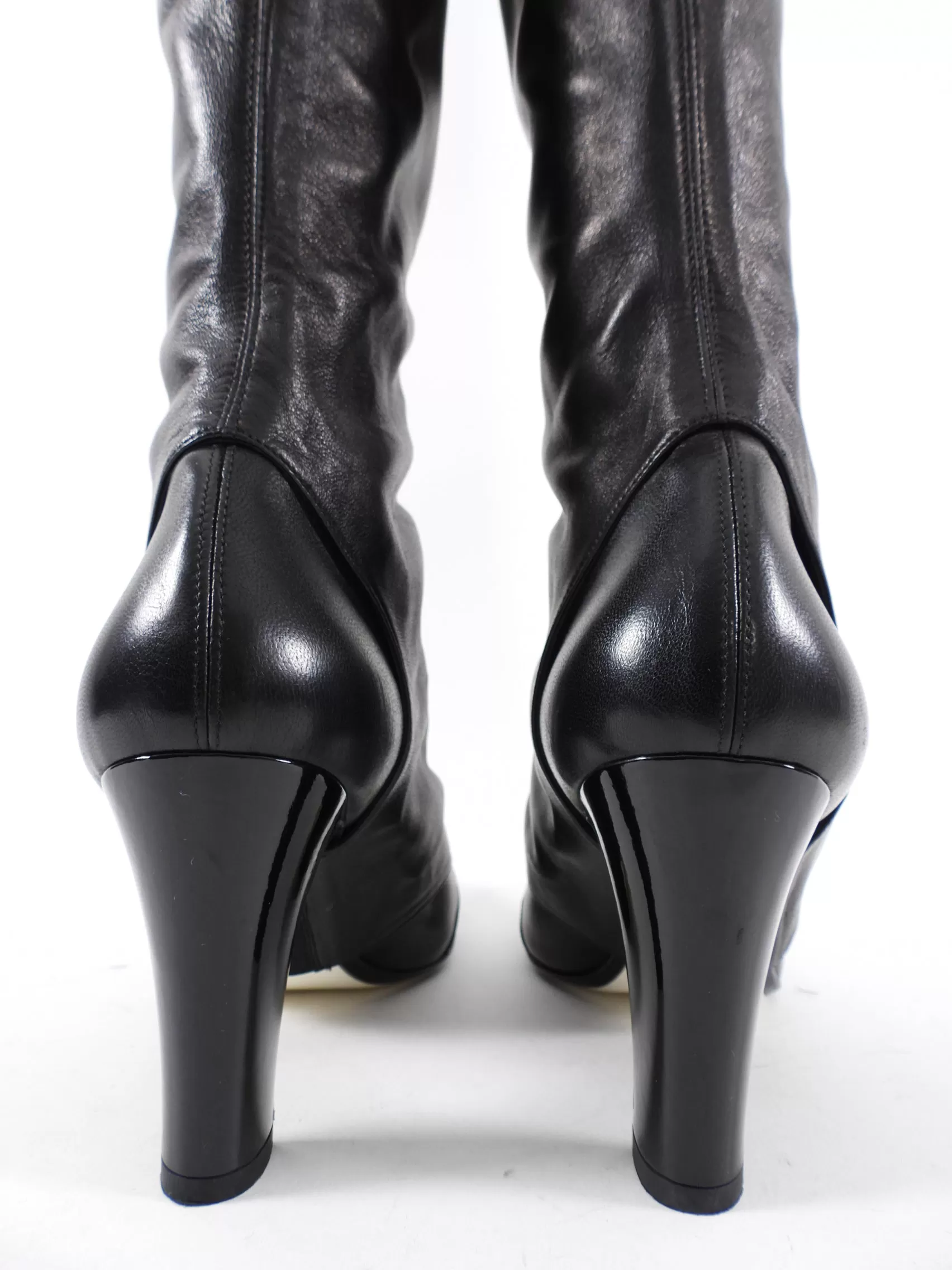 Chanel Black Lambskin Leather Runway Spat Boots with Cap Toe - 40