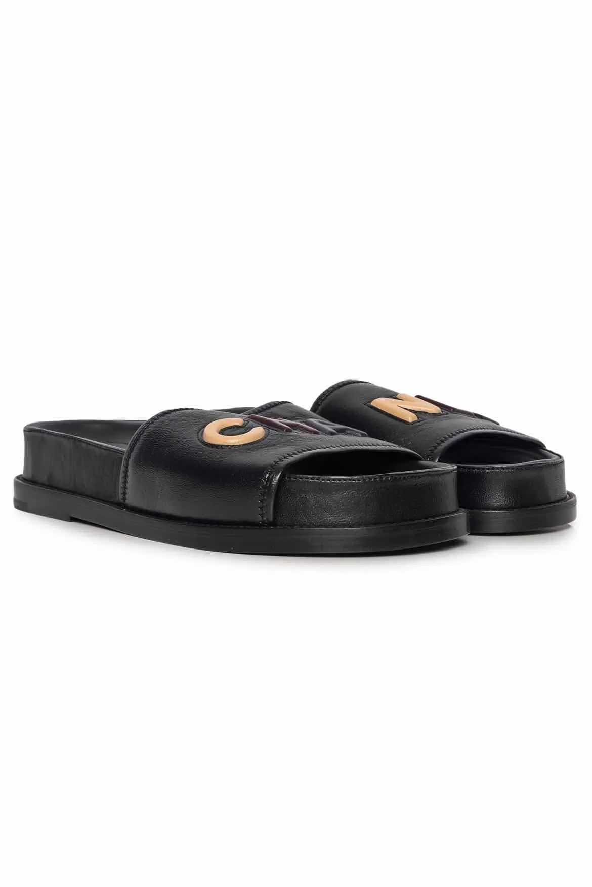 Chanel Size 39 2022 Leather Logo Slide Sandals