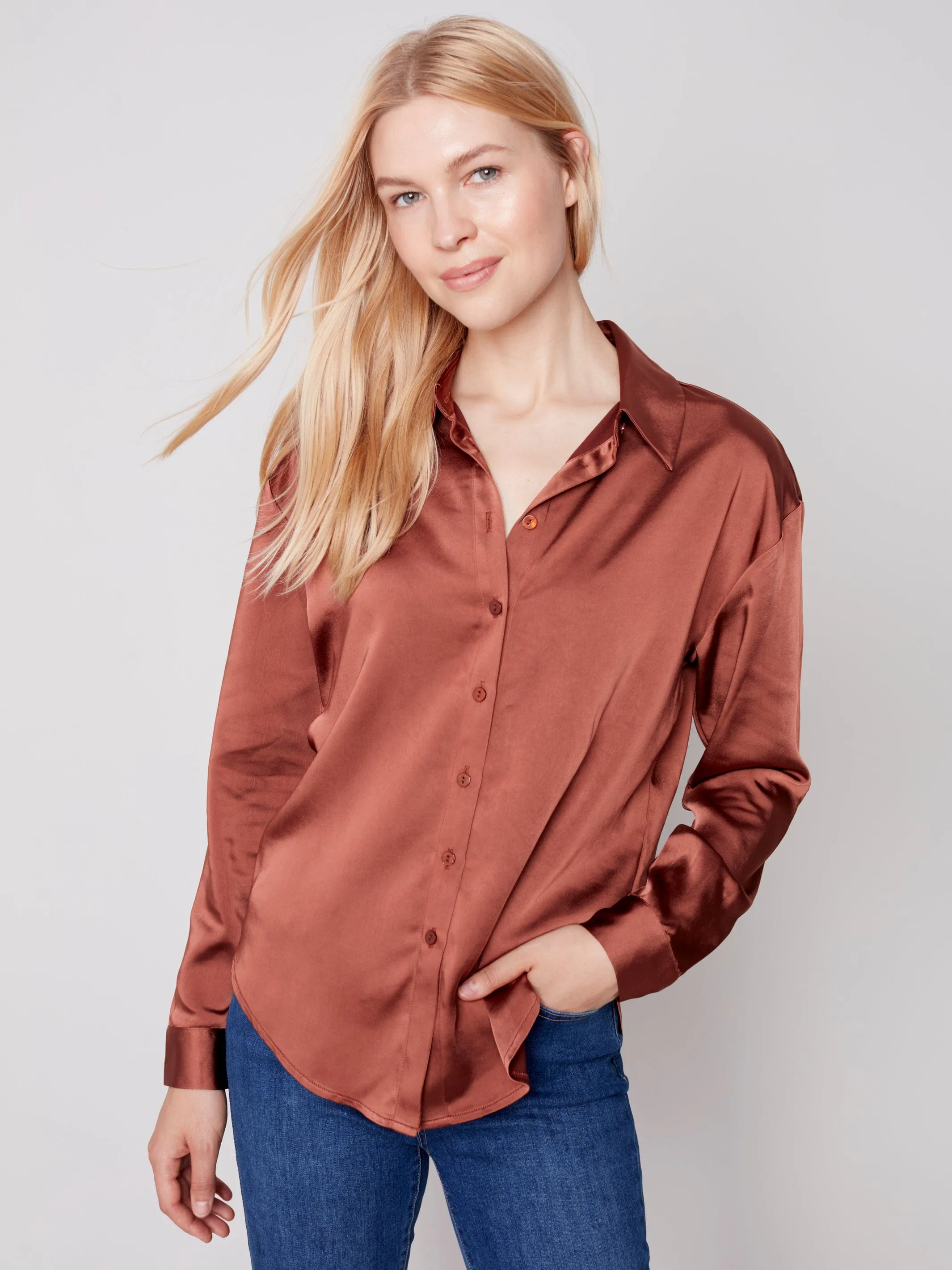 Charlie B Solid Gutsy Satin Shirt - C4489