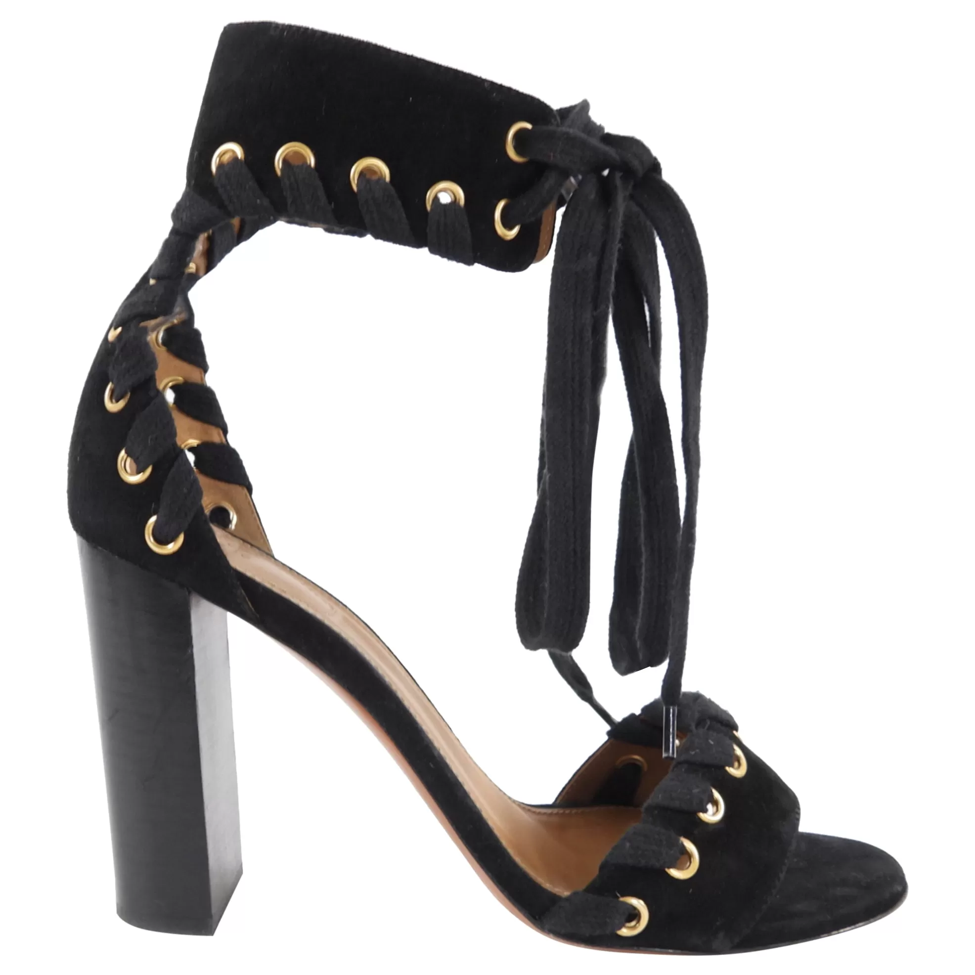 Chloe Black Suede Block Heel Grommet Sandal - 38 / 8