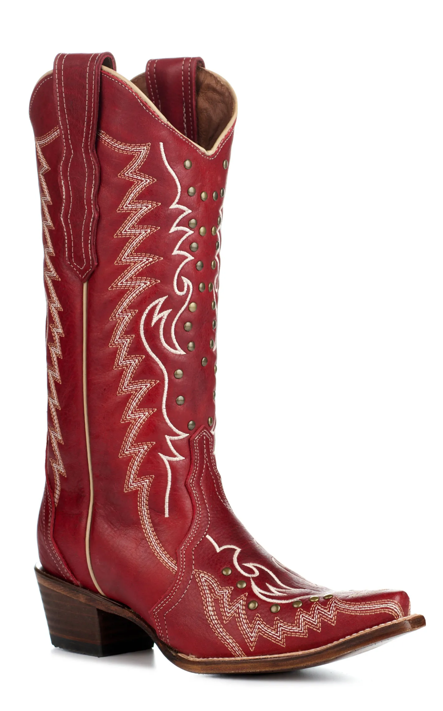 Circle G by Corral Women's Red with Studs Snip Toe Cowboy Boots