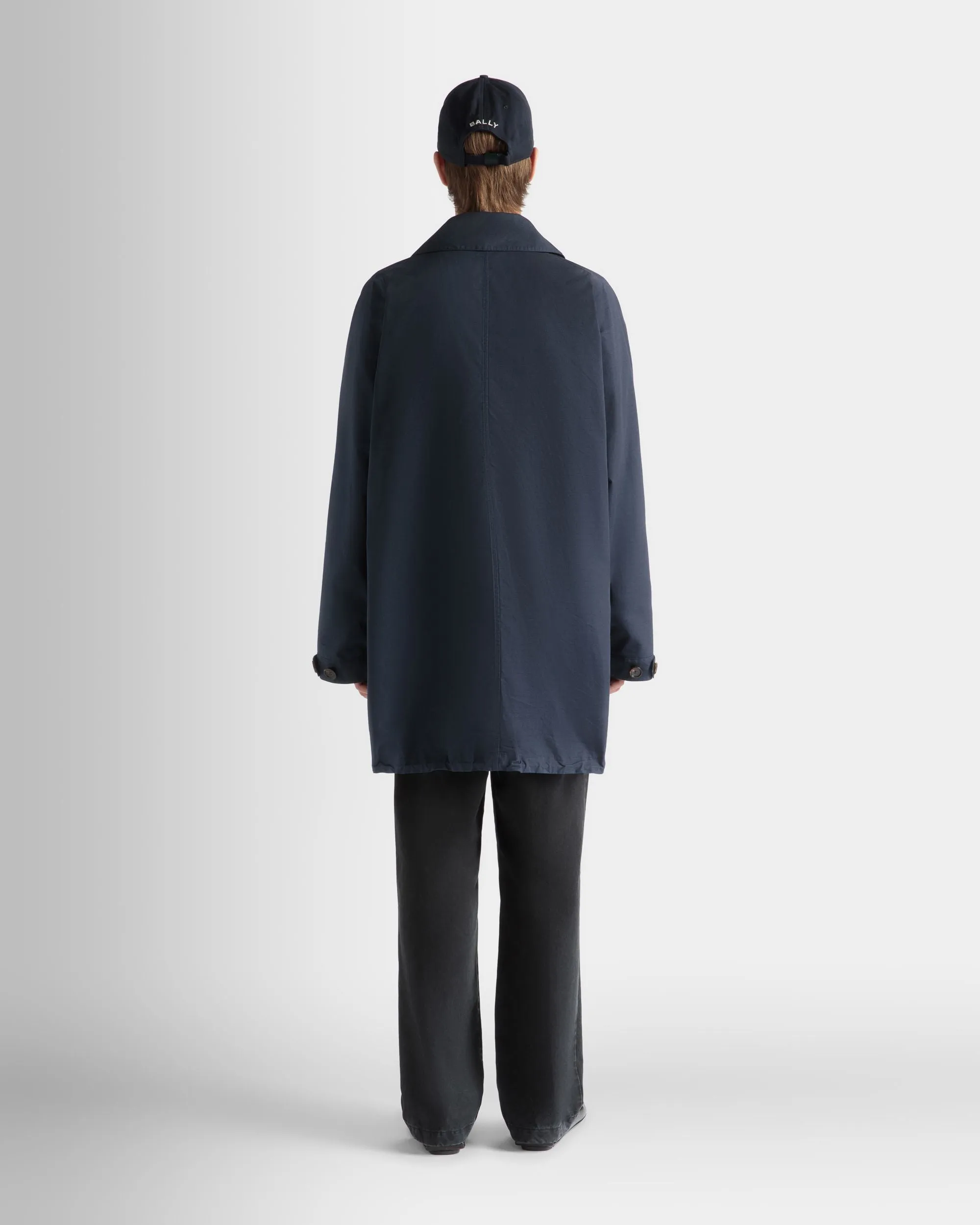 Coat in Navy Blue Nylon 