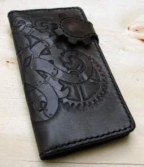 Cow leather wallet style biker with octopus steampunk black