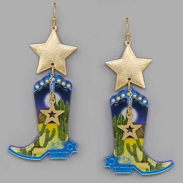 Cowboy Boots Western Theme Acrylic Earrings