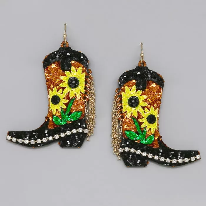 Cowgirl Boots Glitter Drop Earrings