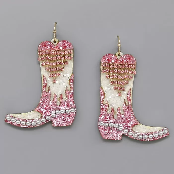 Cowgirl Boots Glitter Drop Earrings