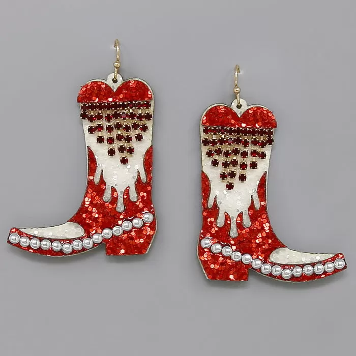 Cowgirl Boots Glitter Drop Earrings