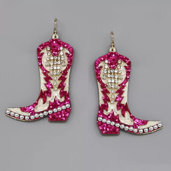 Cowgirl Boots Glitter Drop Earrings