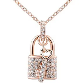 Crystal Charm Lock & Key Necklace Antique Pendants Jewelry