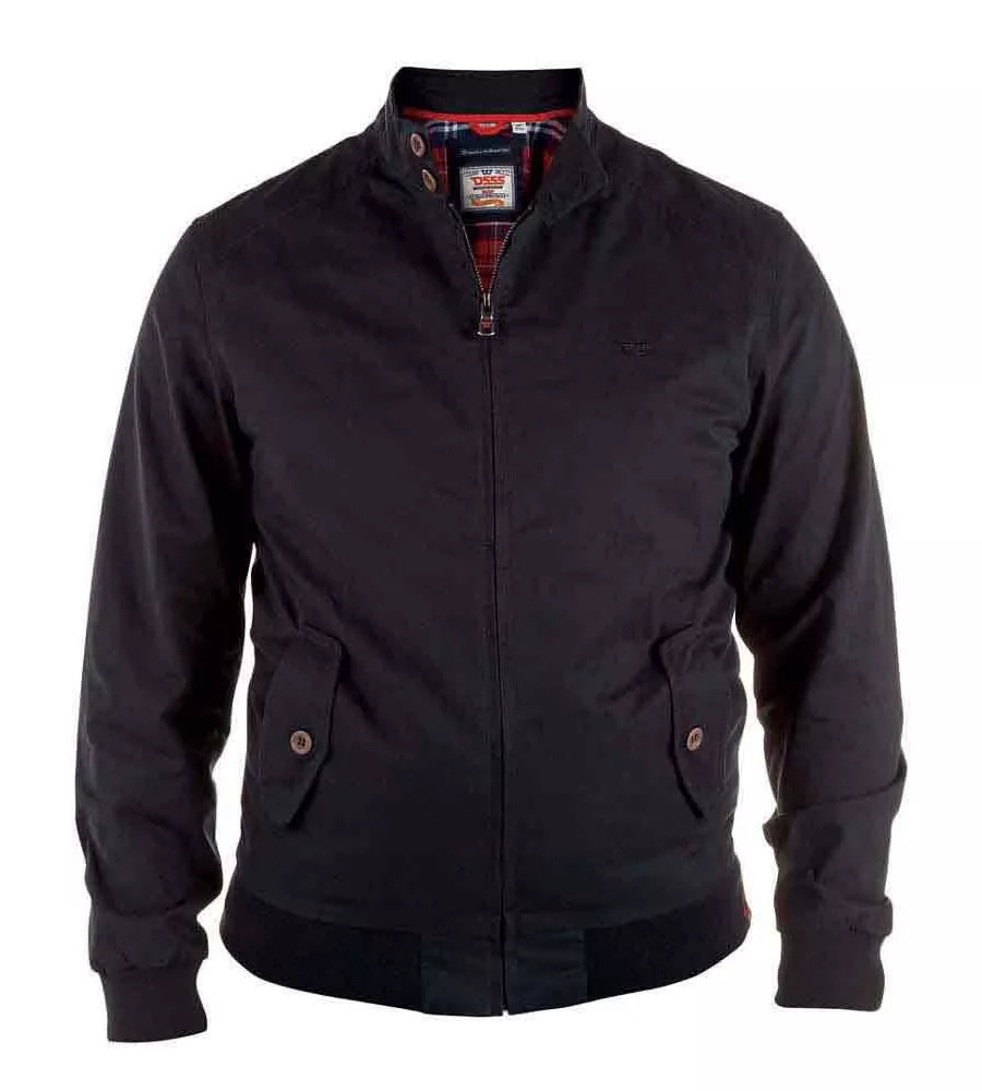 D555 Big Mens Black Cotton Harrington Jacket (WINDSOR BLACK)