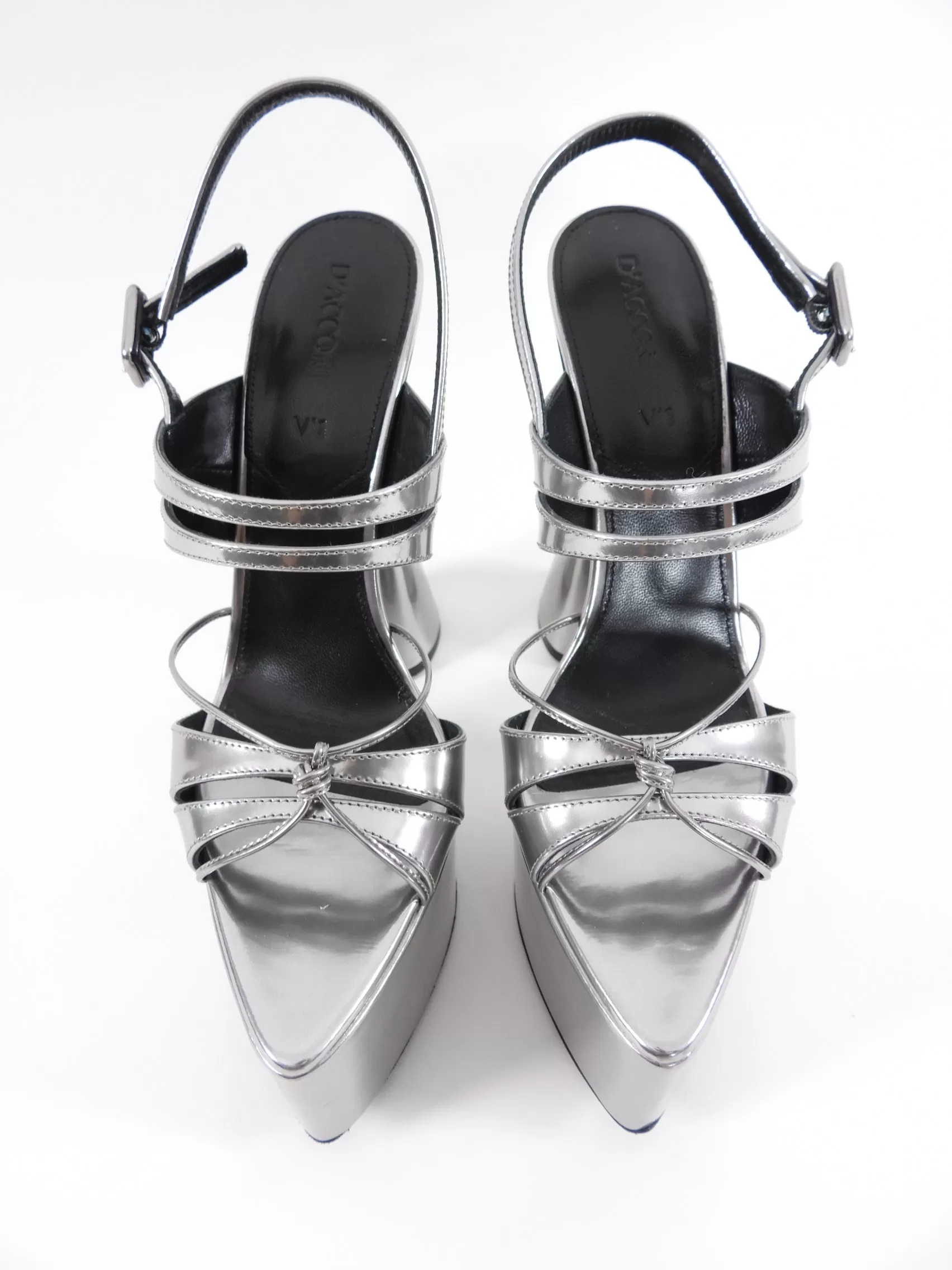 D'Accori Metallic Silver Leather Belle Platform Sandals - EU38