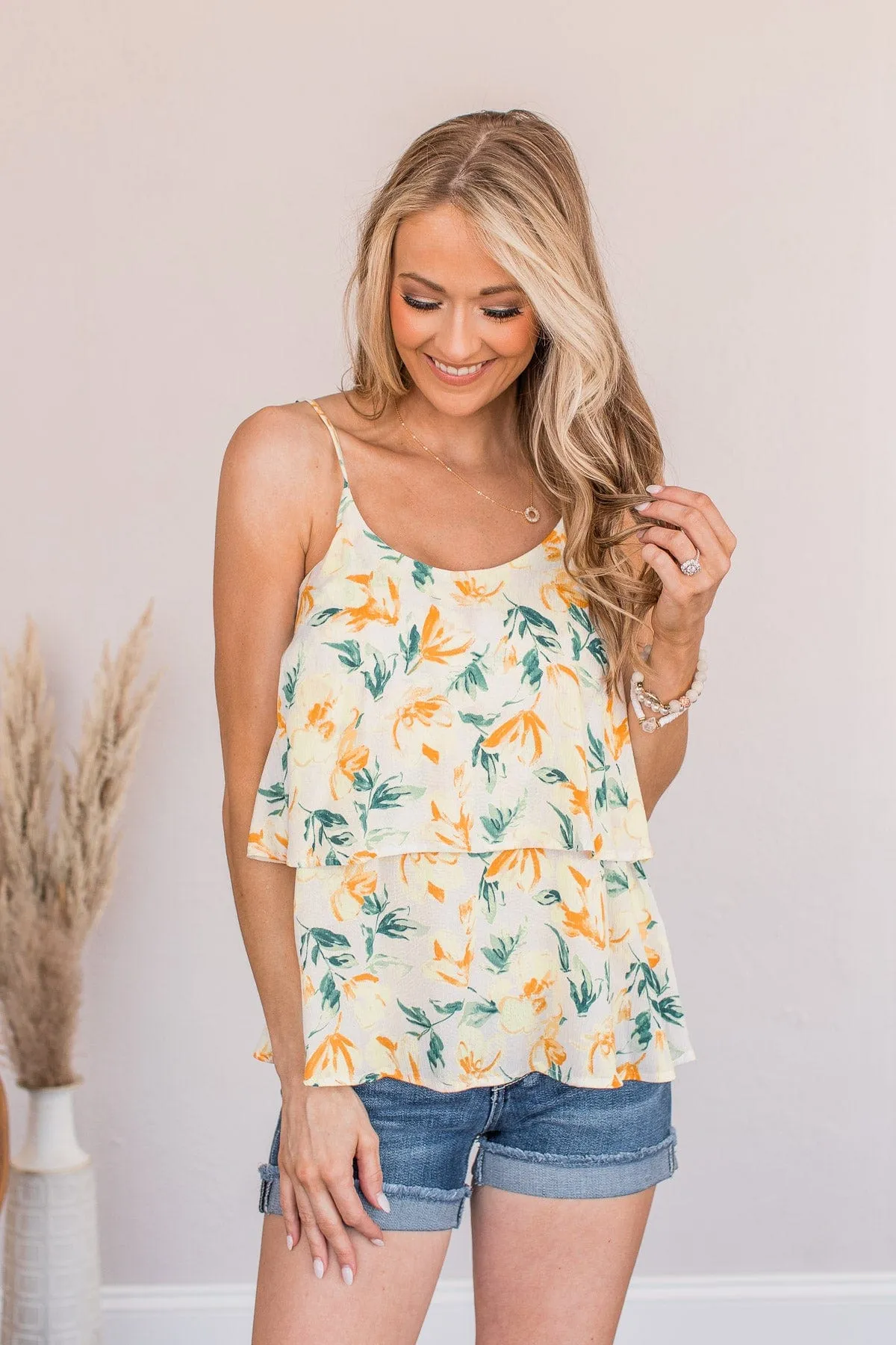 Delightful Daffodils Floral Tank- Ivory