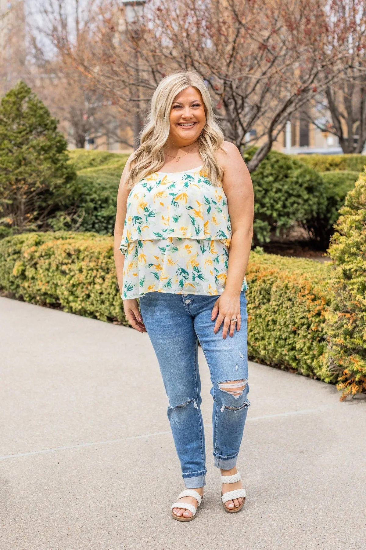 Delightful Daffodils Floral Tank- Ivory