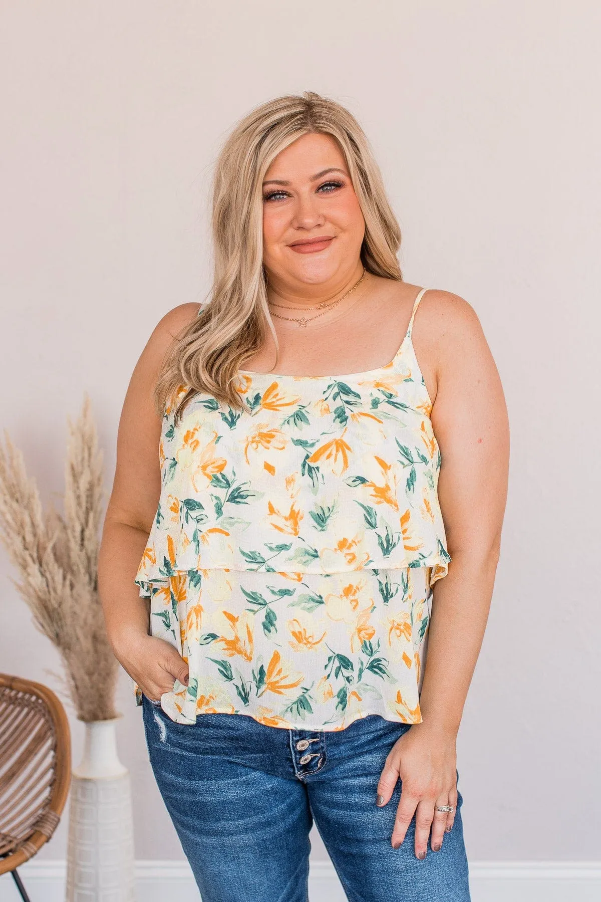 Delightful Daffodils Floral Tank- Ivory