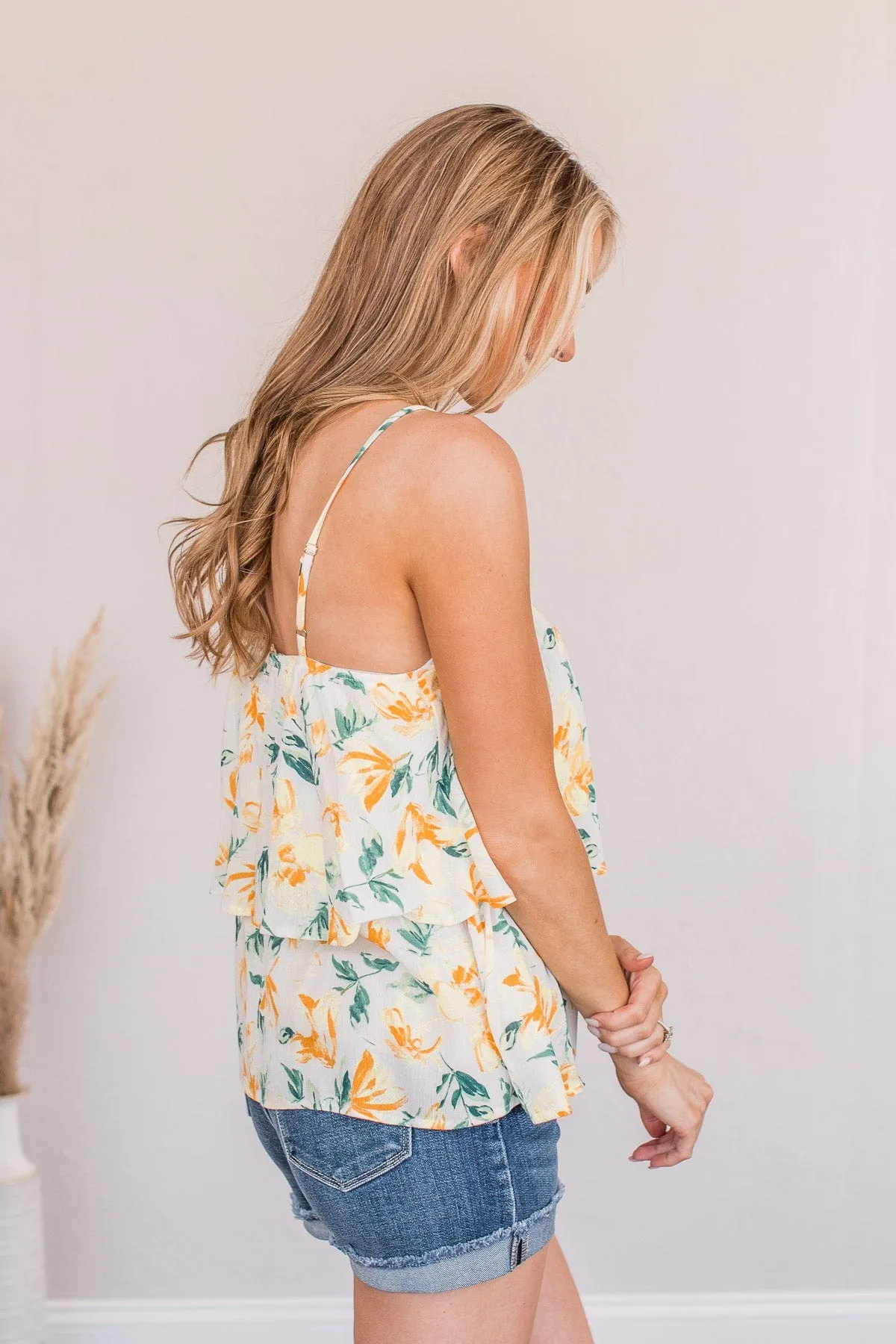 Delightful Daffodils Floral Tank- Ivory