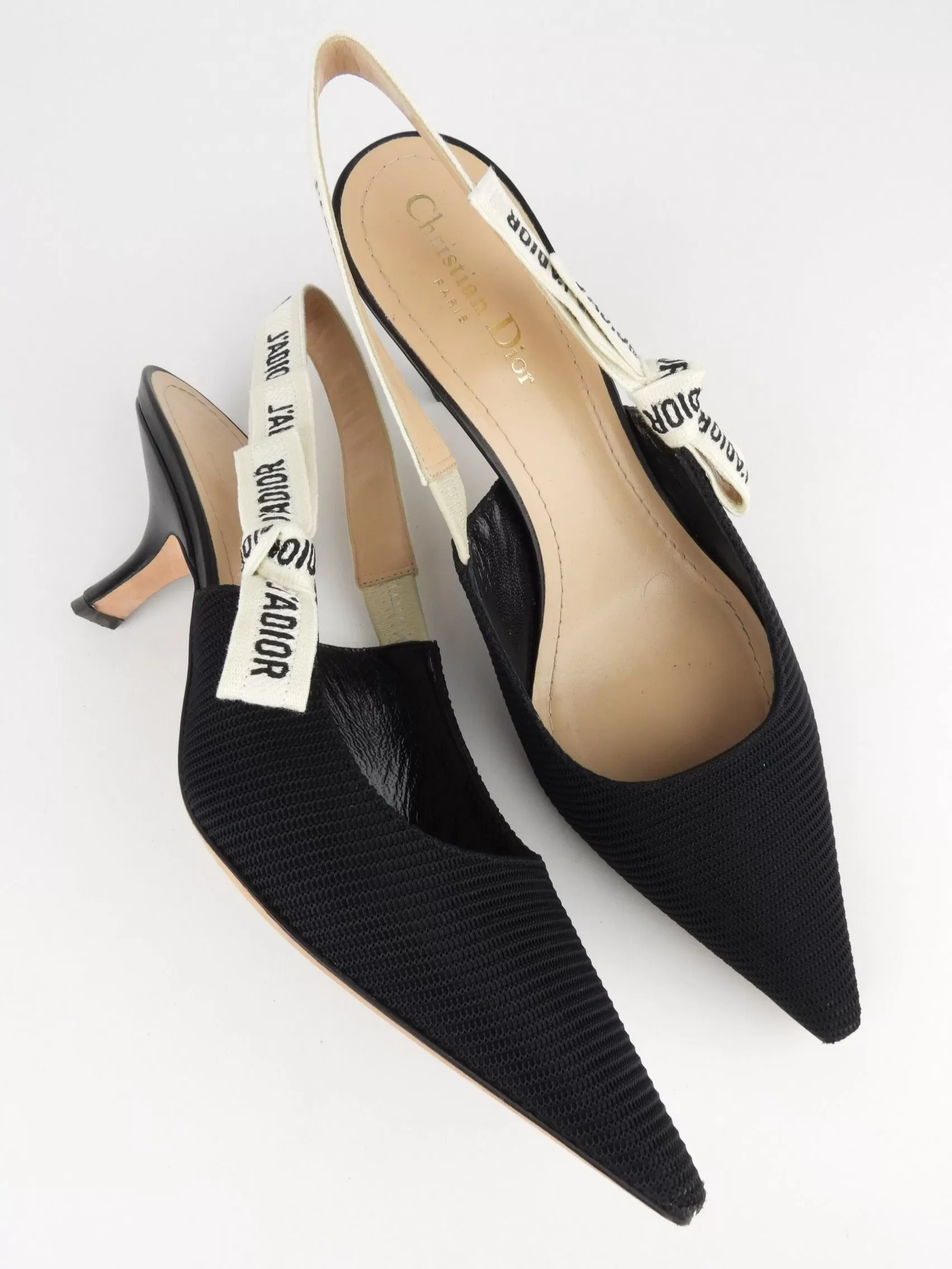 Dior Black Technical Fabric J'adior Ribbon Slingback Comma Heel Pumps - 41