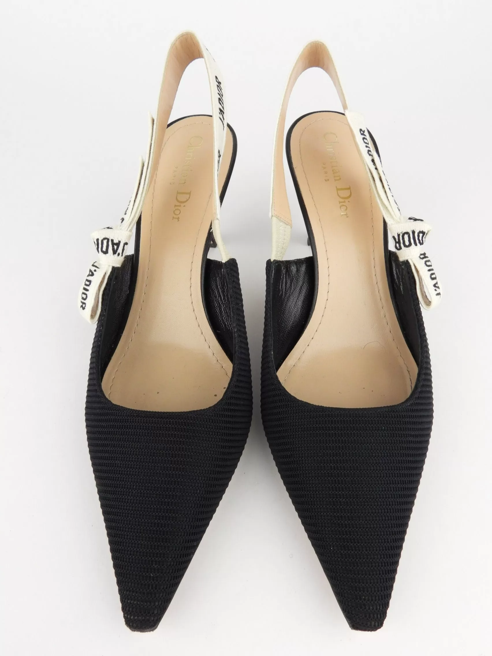 Dior Black Technical Fabric J'adior Ribbon Slingback Comma Heel Pumps - 41