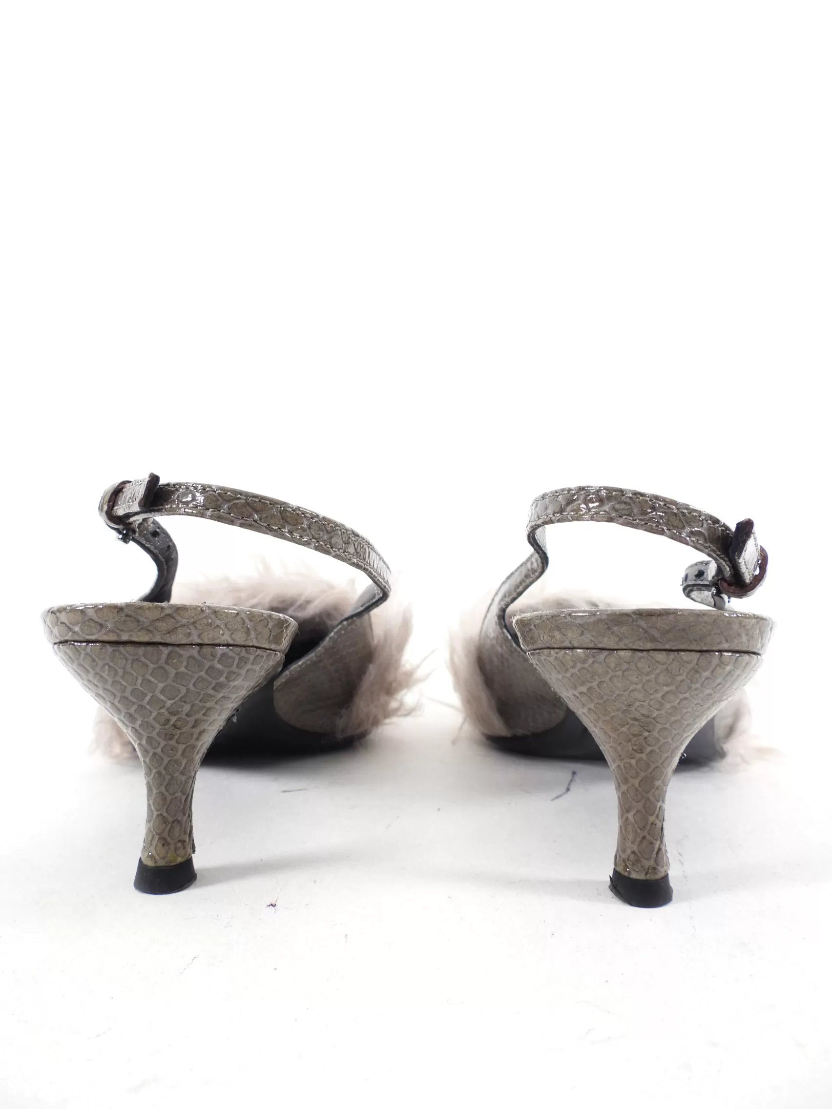 Dorothee Schumacher Grey Faux Fur Slingback Heels - USA 7.5