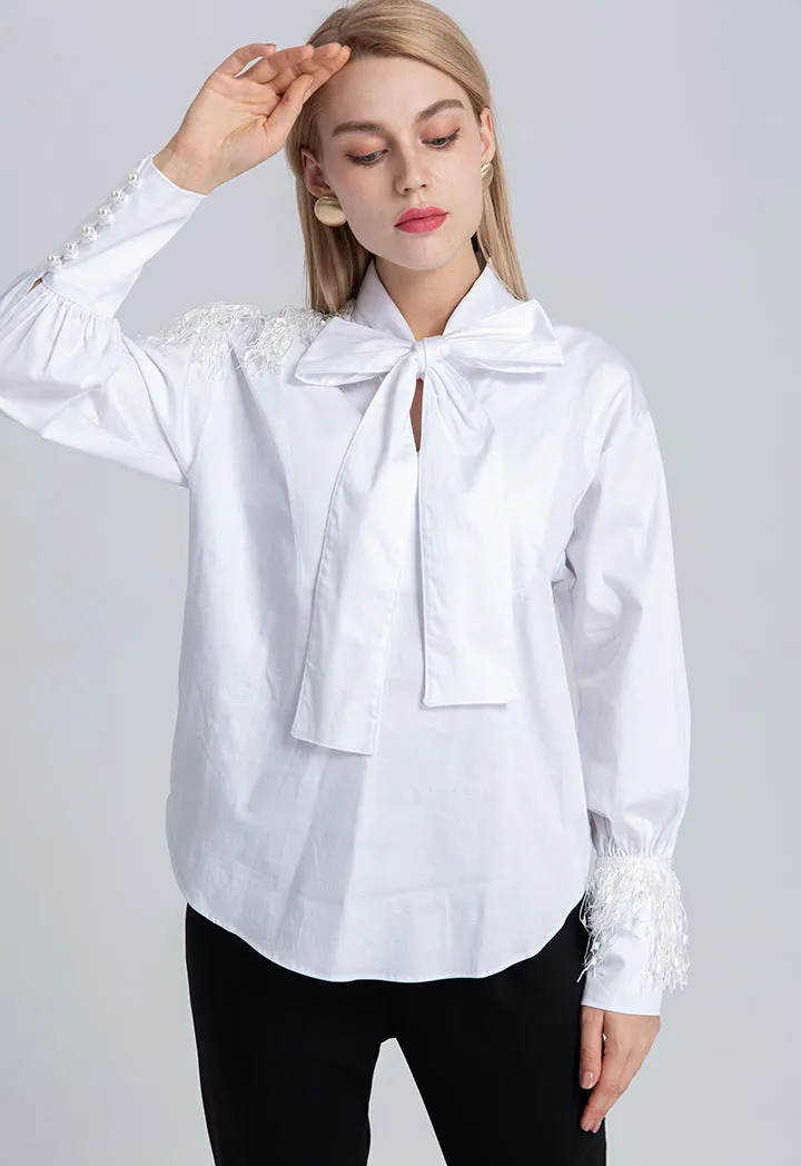 Ecru Blouse Bow W/ Neck