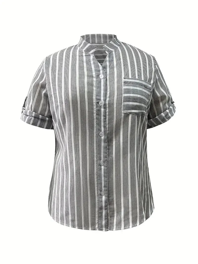 Elegant Striped Button-Front Blouse for Women