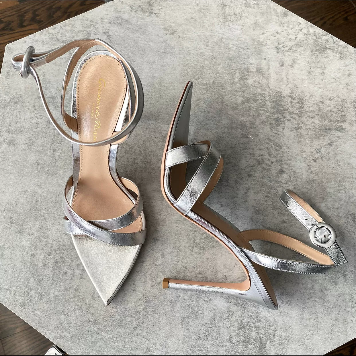 Gianvito Rossi Silver Alixia 105 Leather Heels - 38 / USA 7.5