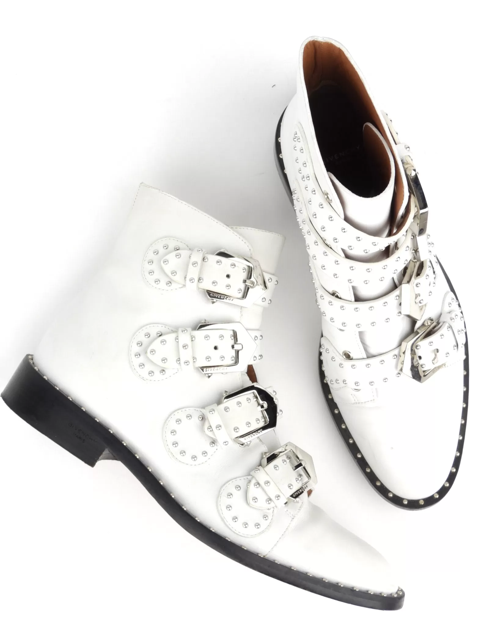 Givenchy White Studded Leather Elegant Ankle Boots - 38.5