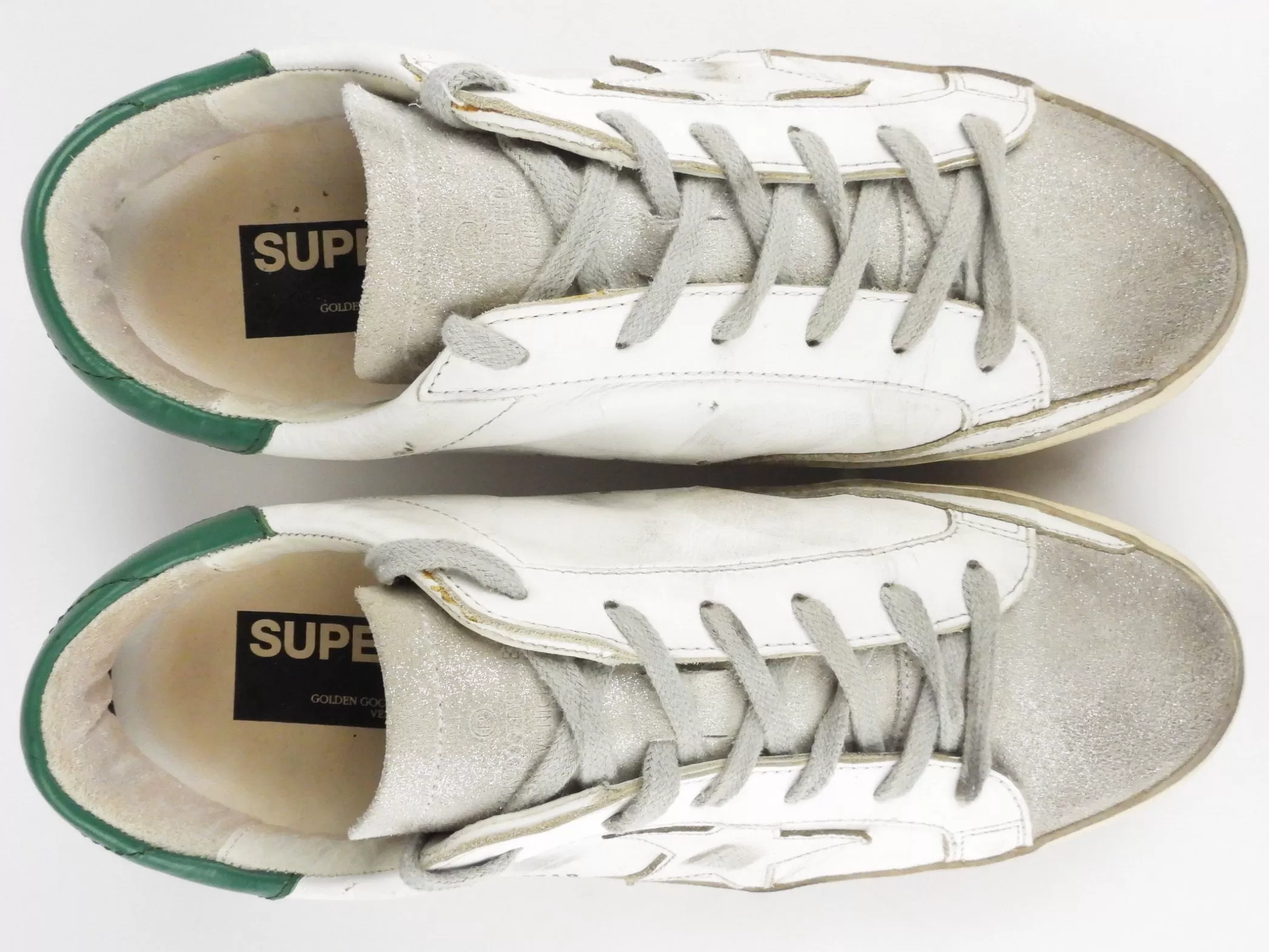 Golden Goose White and Green Superstar Low Top Sneakers - 39