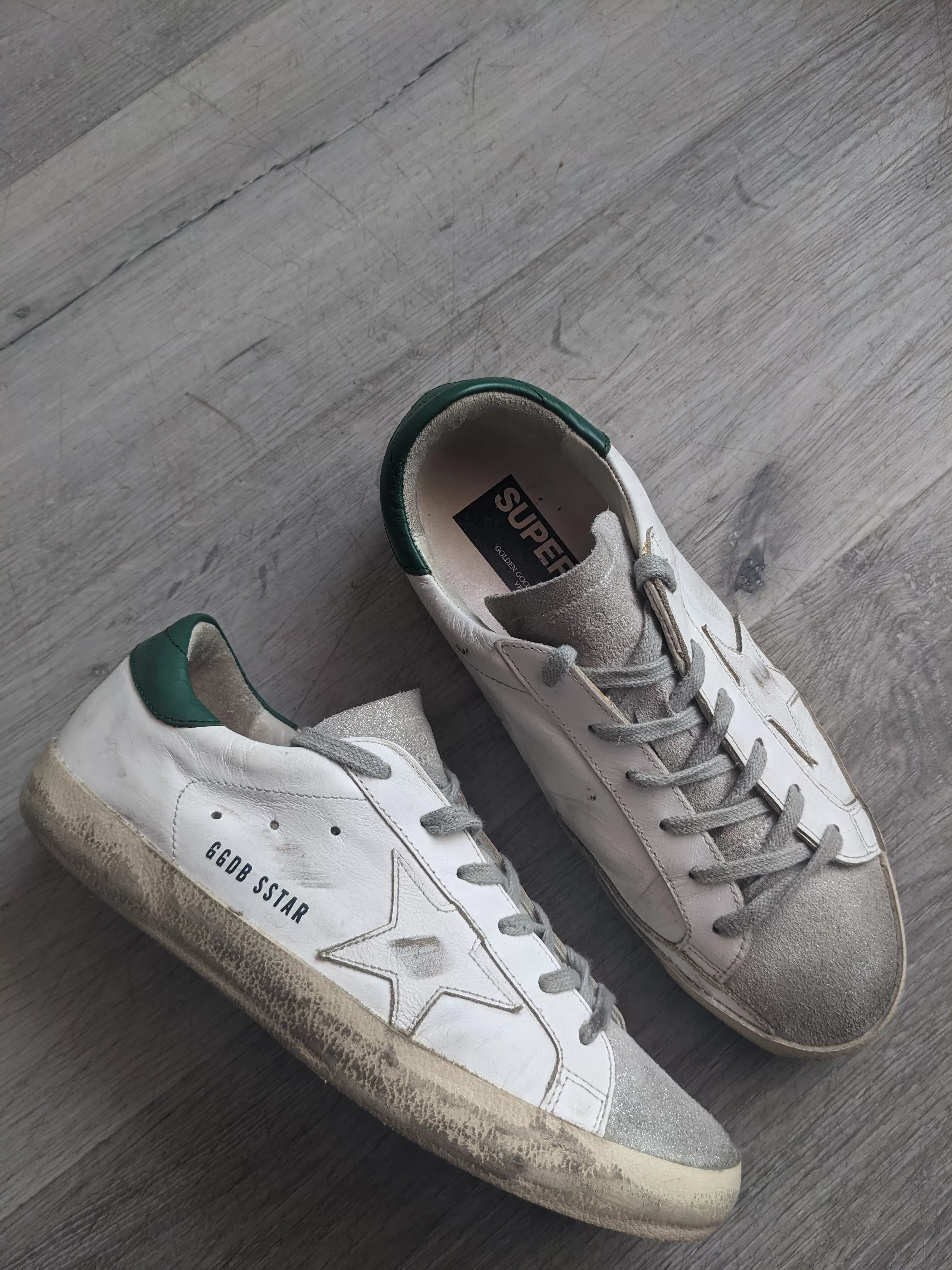 Golden Goose White and Green Superstar Low Top Sneakers - 39