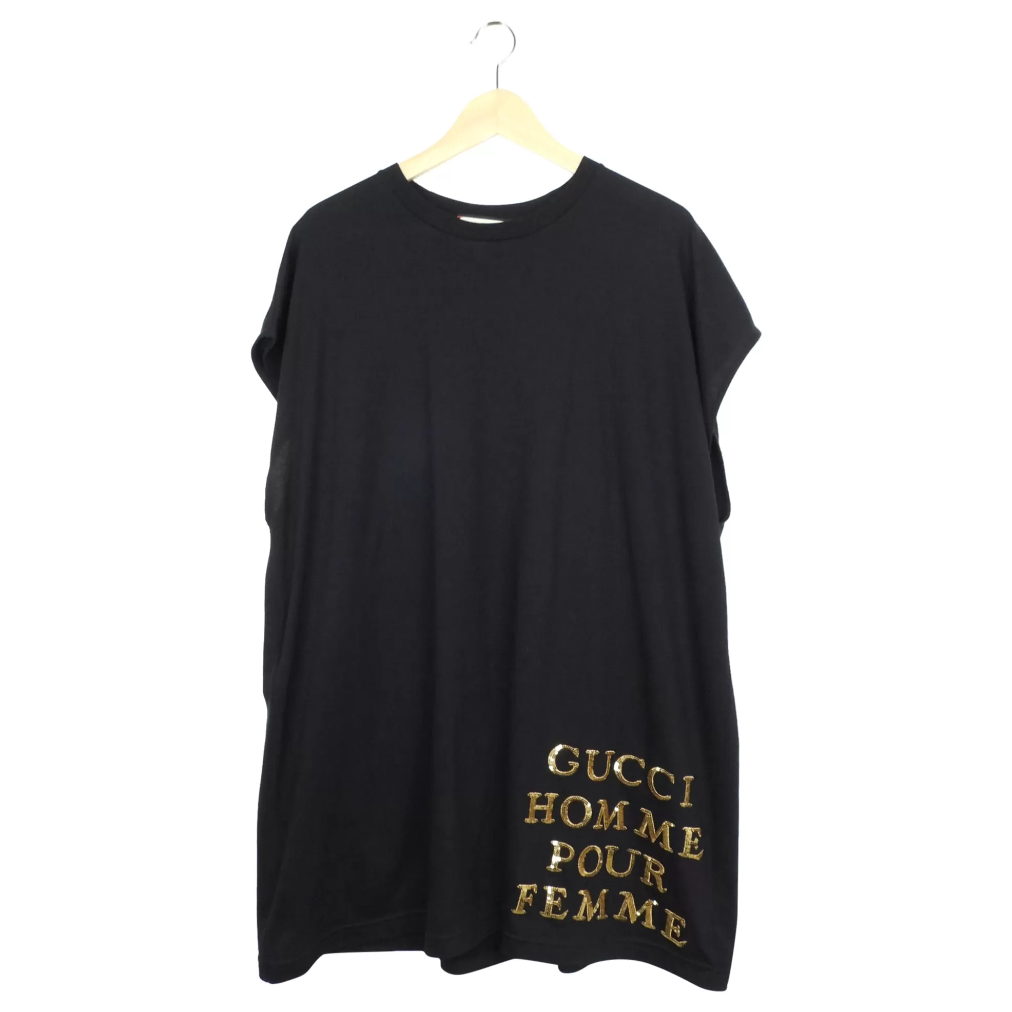 Gucci Black Cotton Gold Sequin Embellished T-Shirt Dress - L