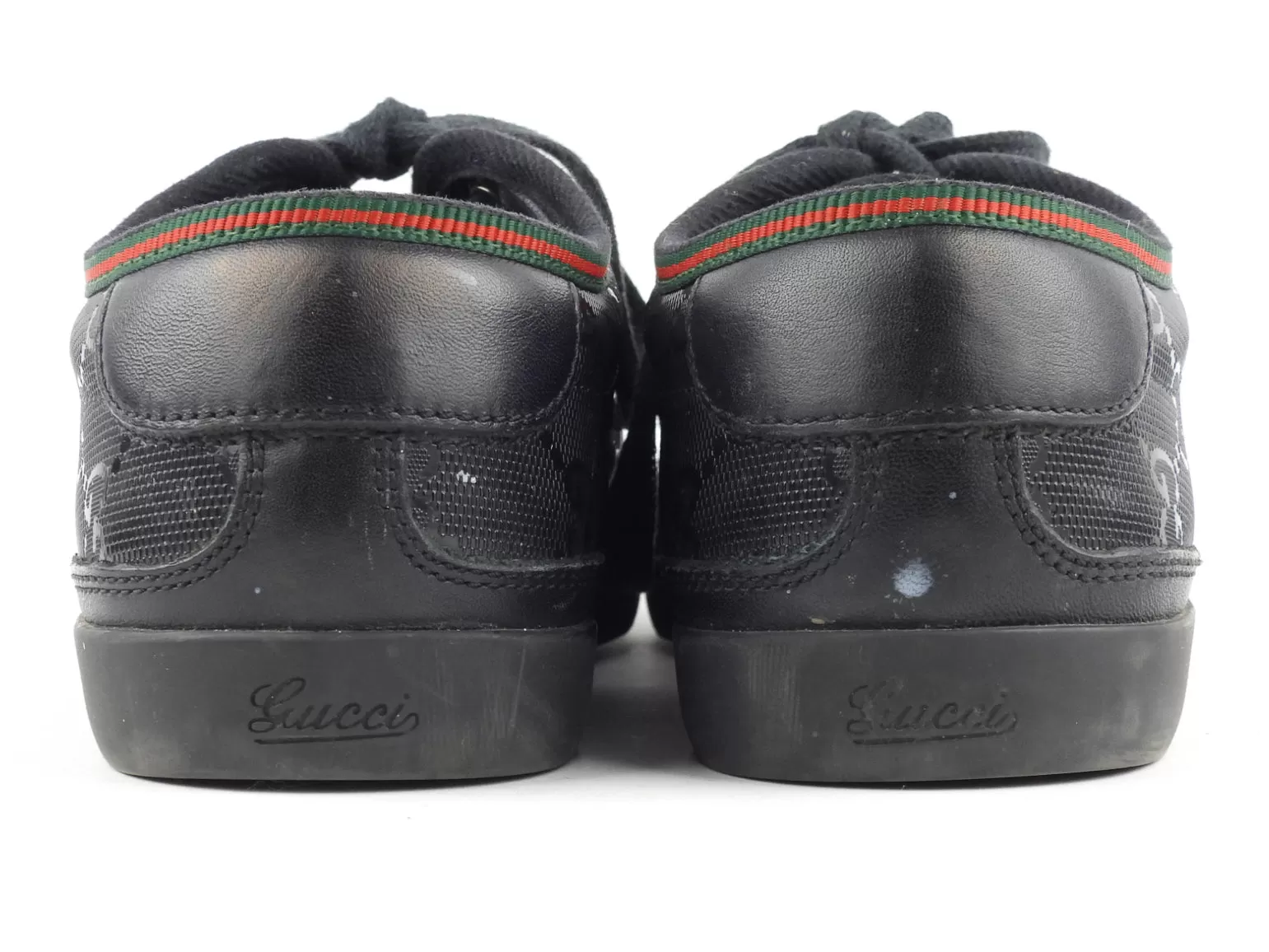 Gucci Black Supreme Monogram and Leather Web Trim Lace Up Sneakers - 37.5