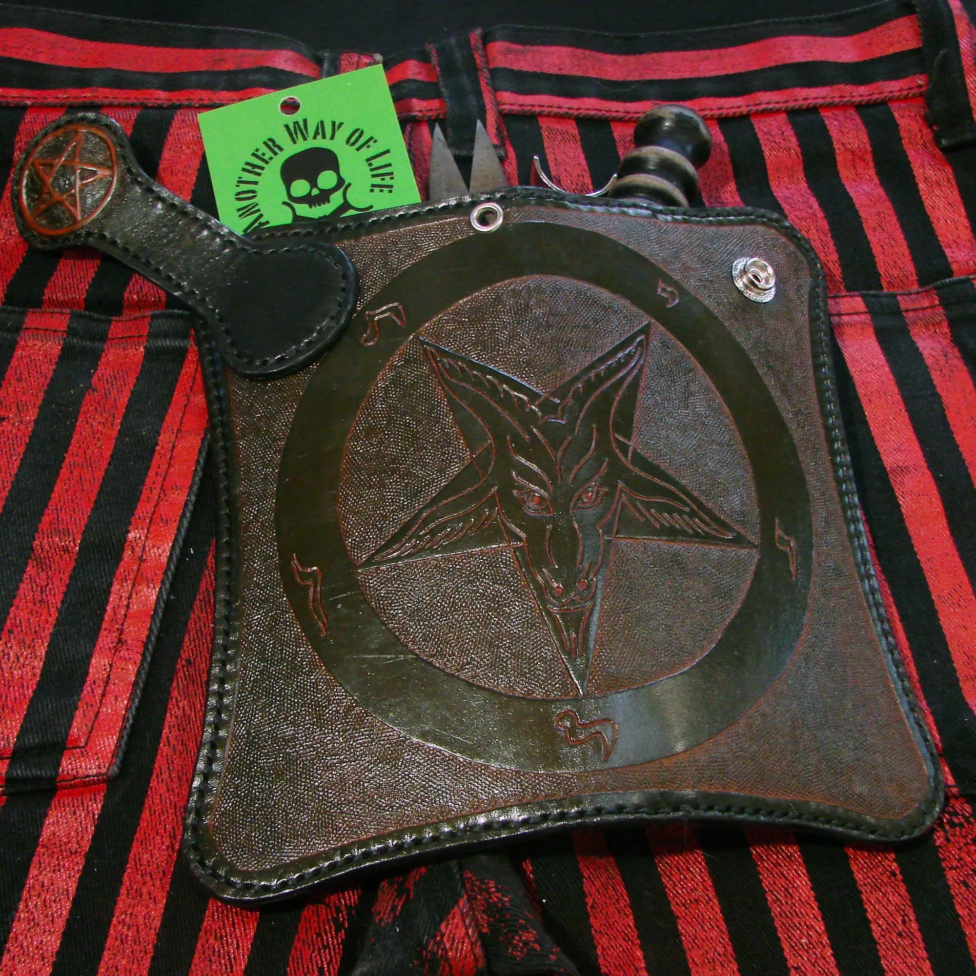 Handmade Leather Wallet Baphomet Biker Style